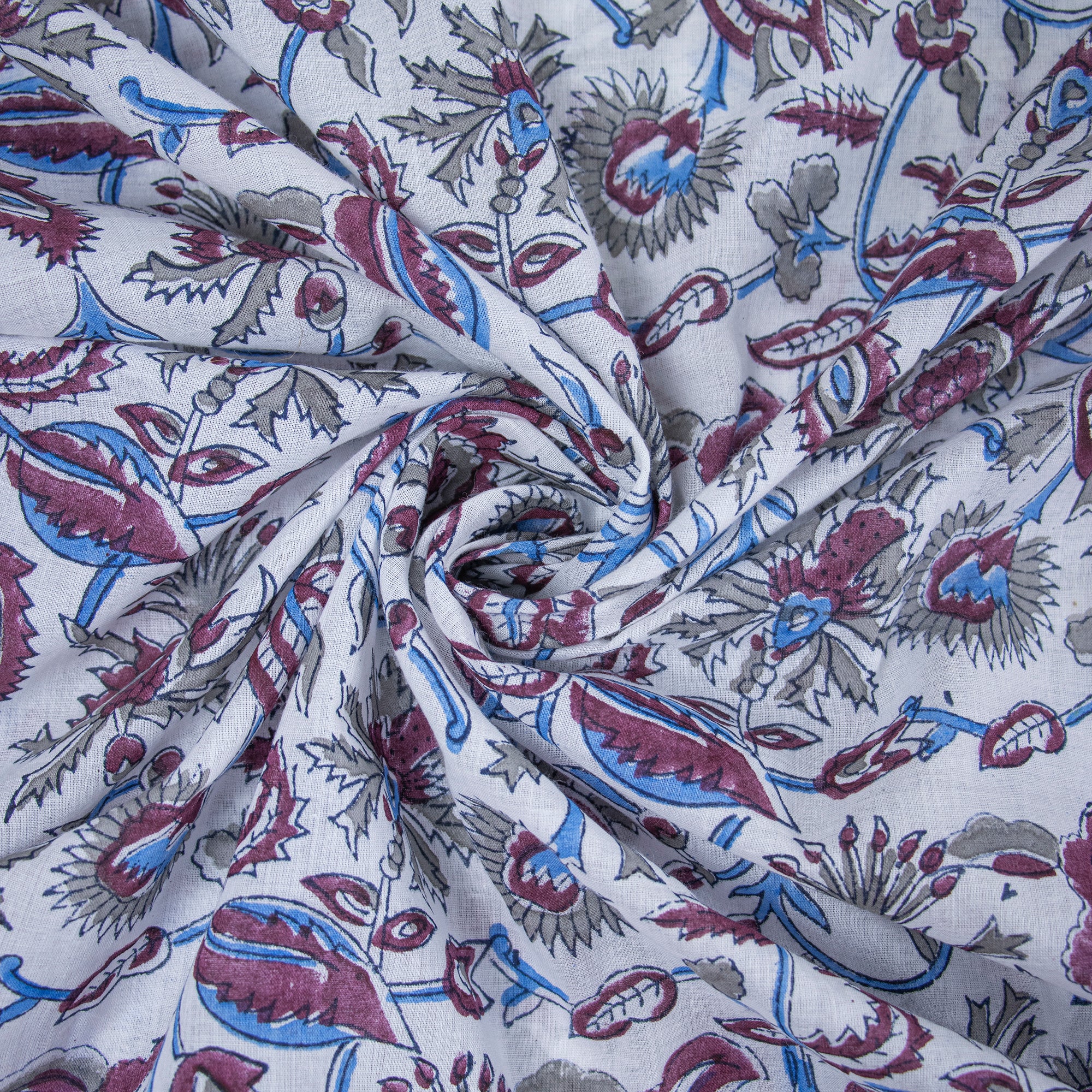 Indian Red Floral Hand Block Print Cotton Fabric