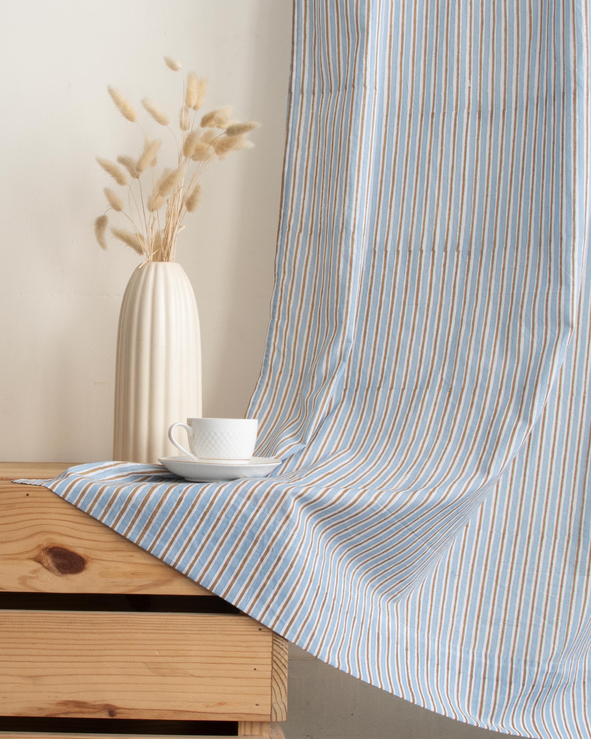 Indian Stripe Block Printed Pure Cotton for Home Decor