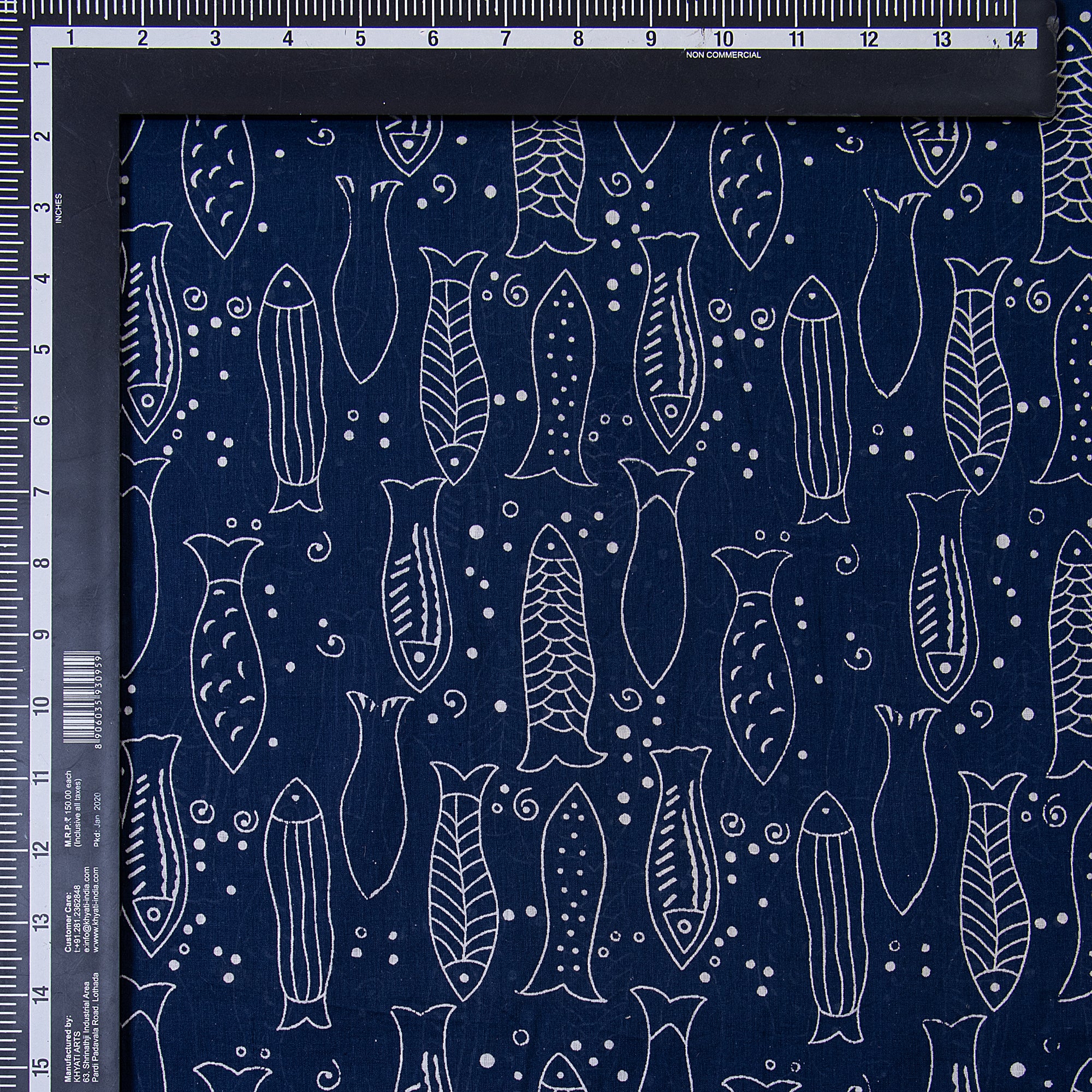 Indigo Animal Hand Block Print Organic Cotton Fabric