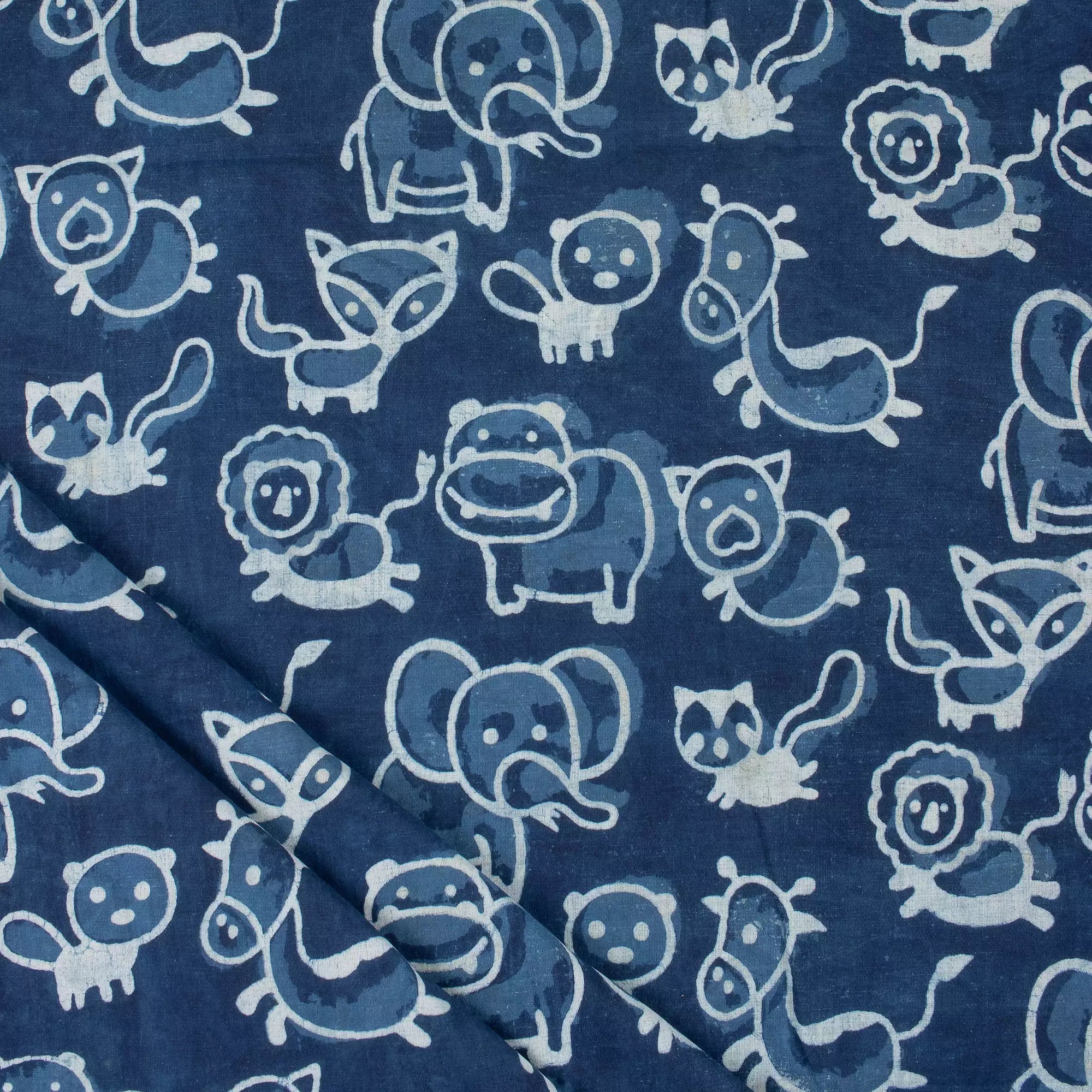 Indigo Animal Printed Cotton Fabric Material