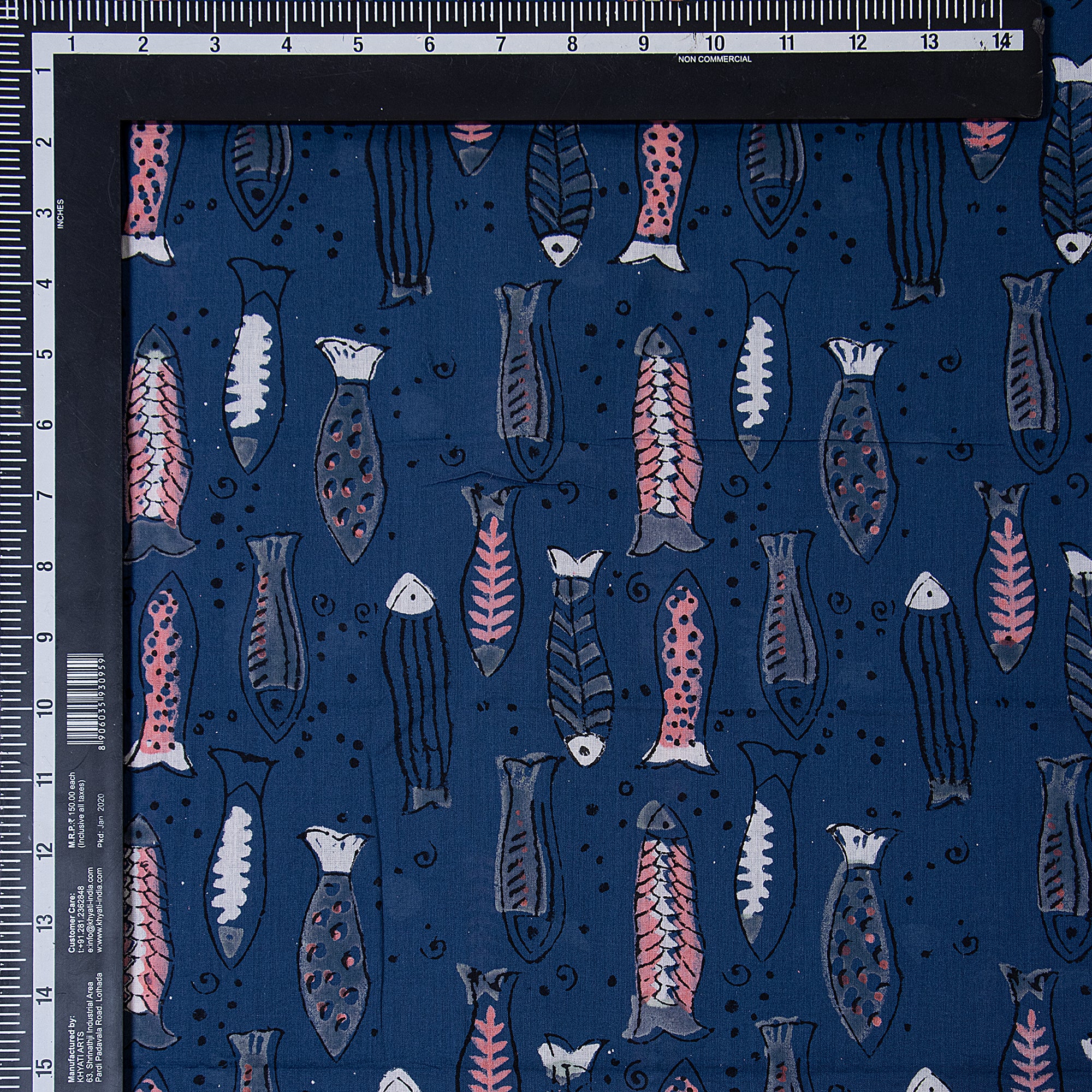 Indigo Blue Animal Hand Block Print Cotton Fabric