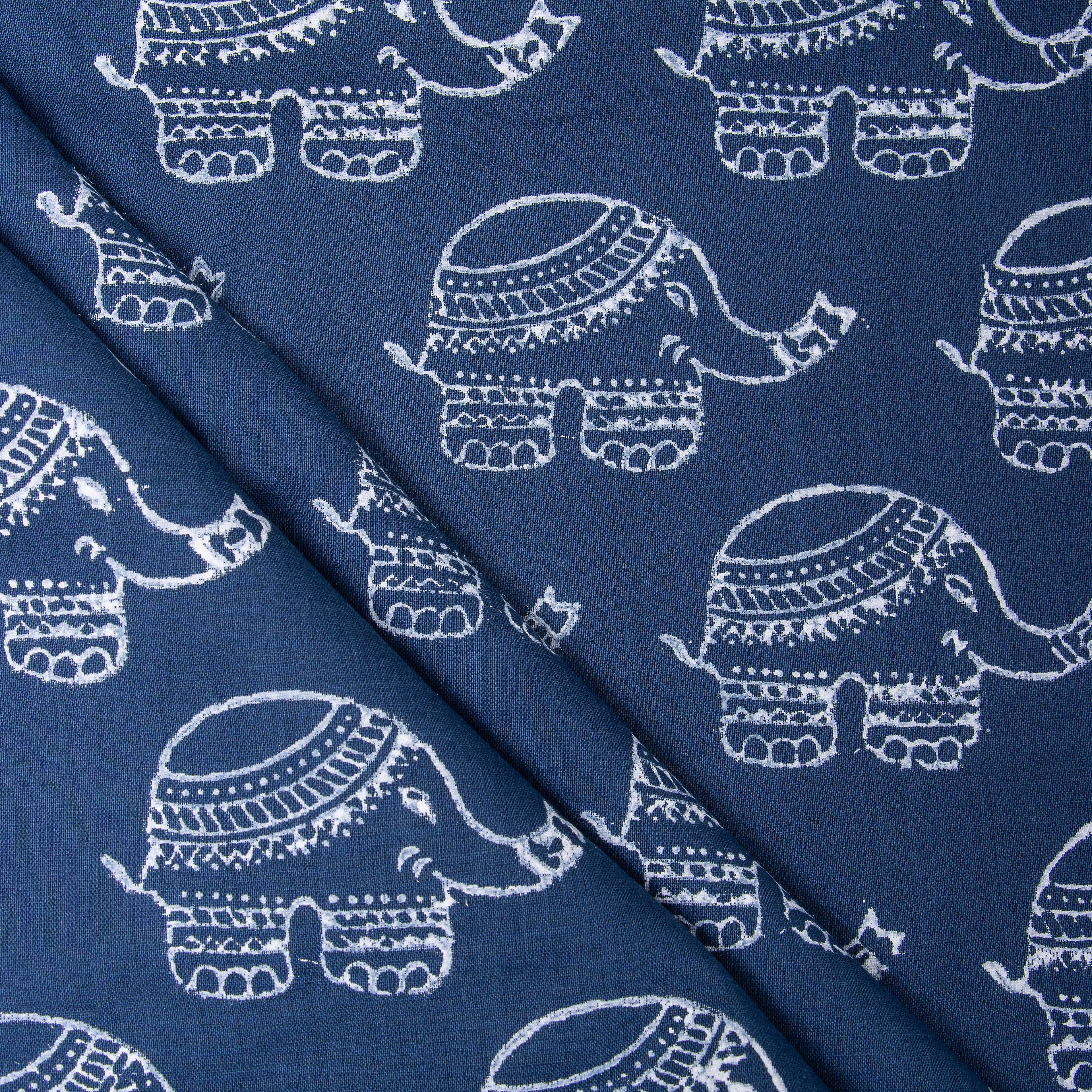 Indigo Blue Animal Hand Block Print Fabric for Kurta