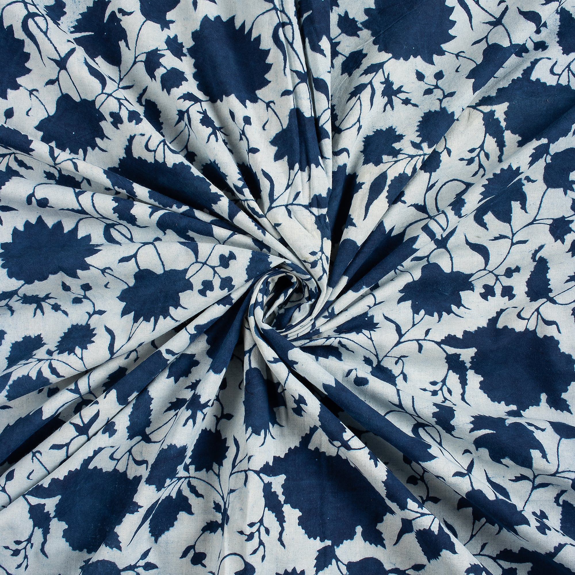Indigo Blue Cotton Hand Block Printed Fabric by Yard