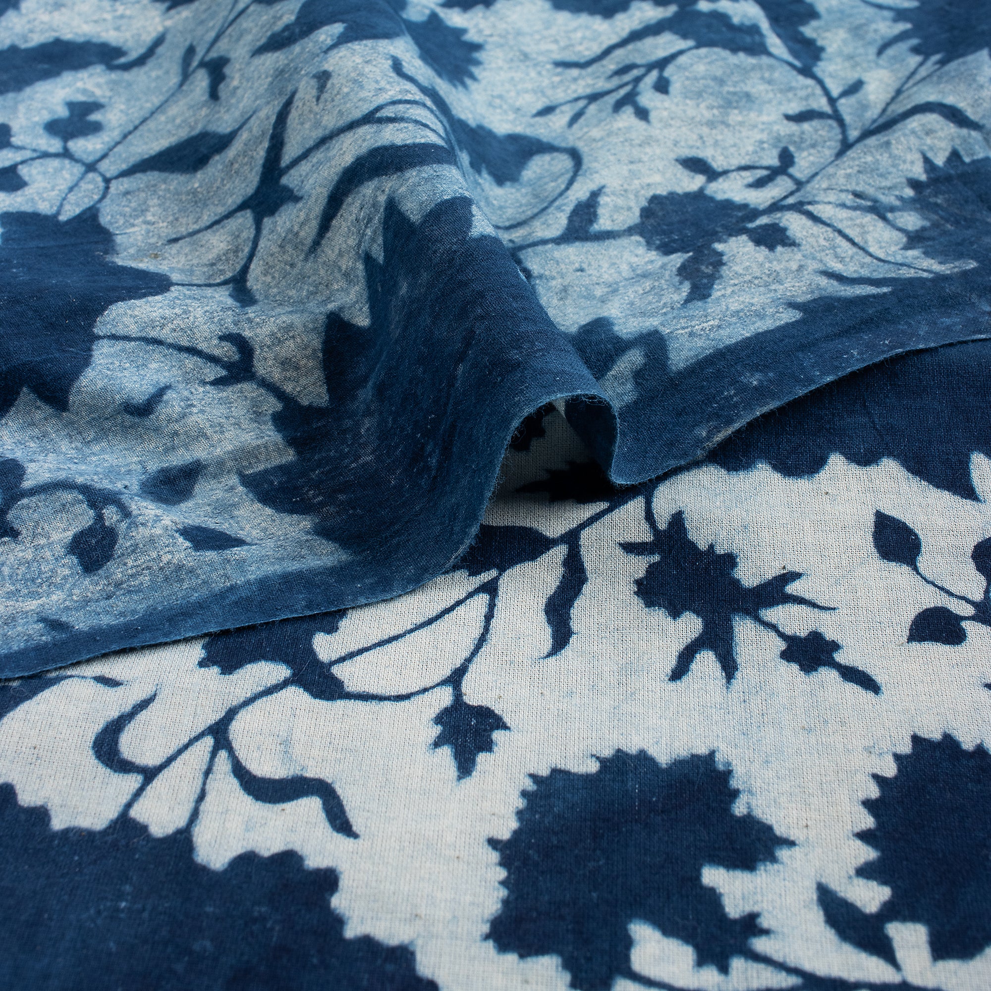 Indigo Blue Cotton Hand Block Printed Fabric by Yard