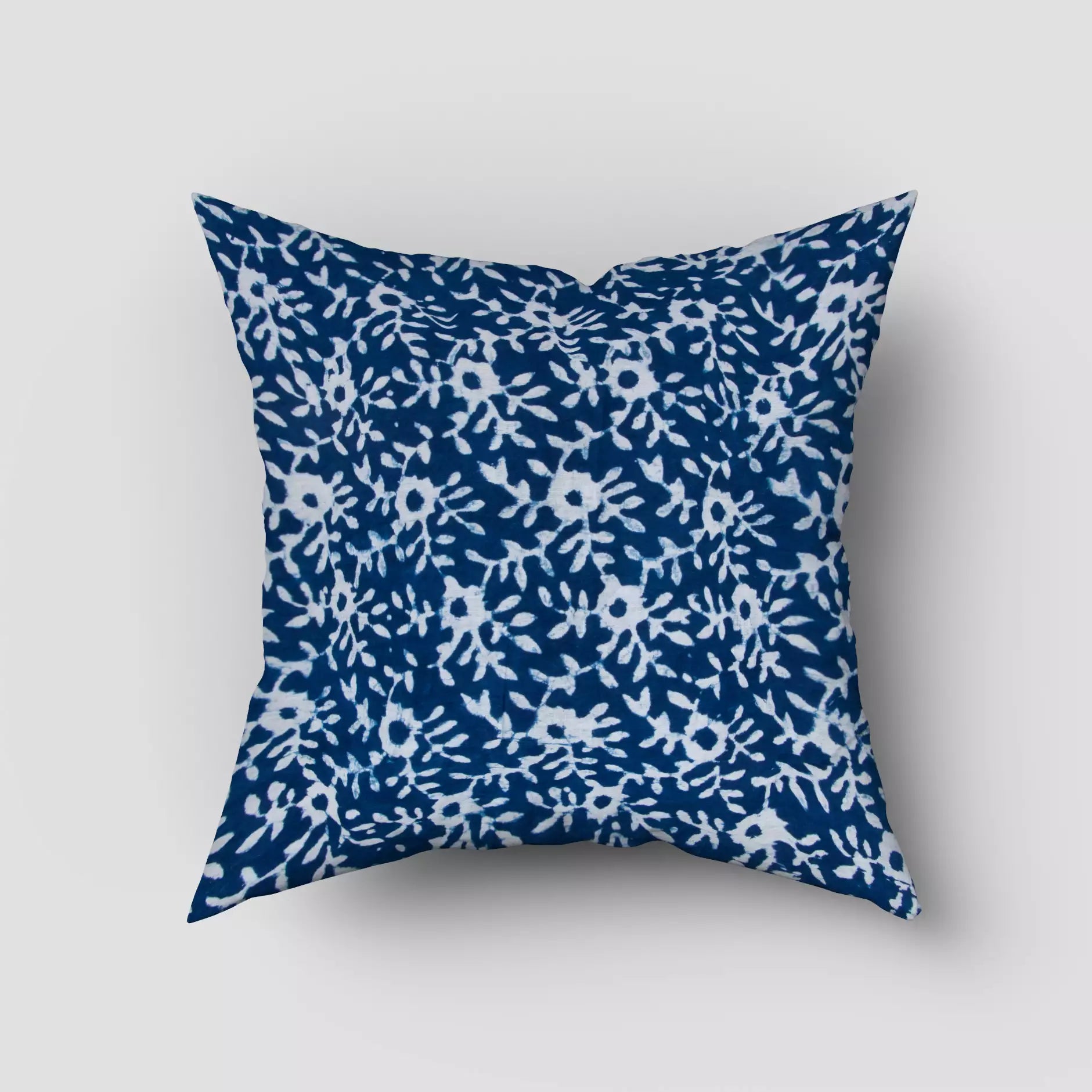 Indigo Blue Floral Hand Block Printed Cotton Cushion Cover