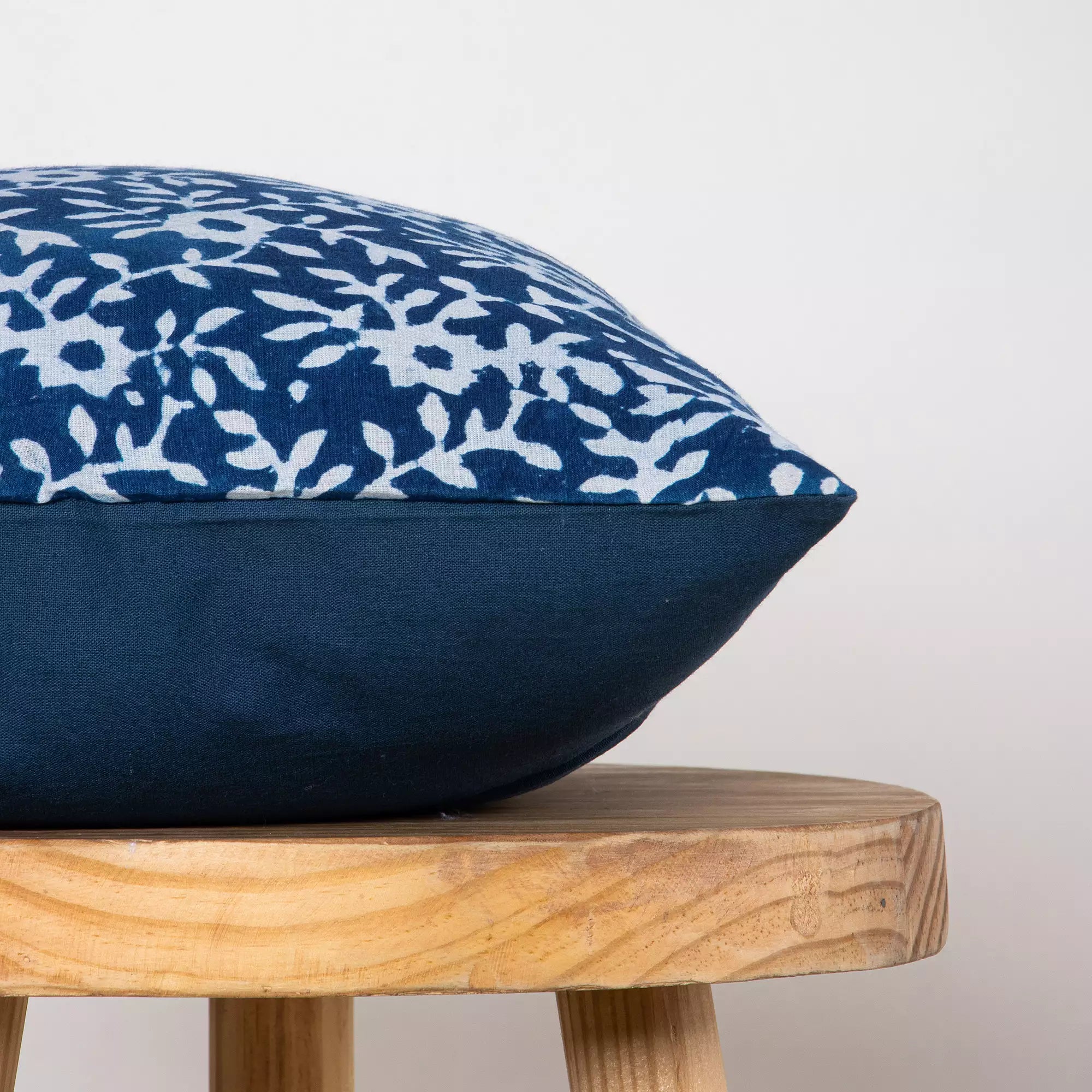 Indigo Blue Floral Hand Block Printed Cotton Cushion Cover