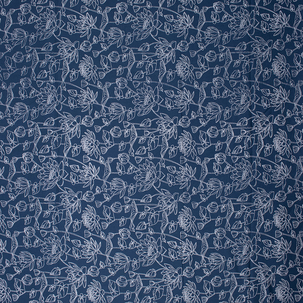 Indigo Blue Floral Printed Organic Cotton Fabric