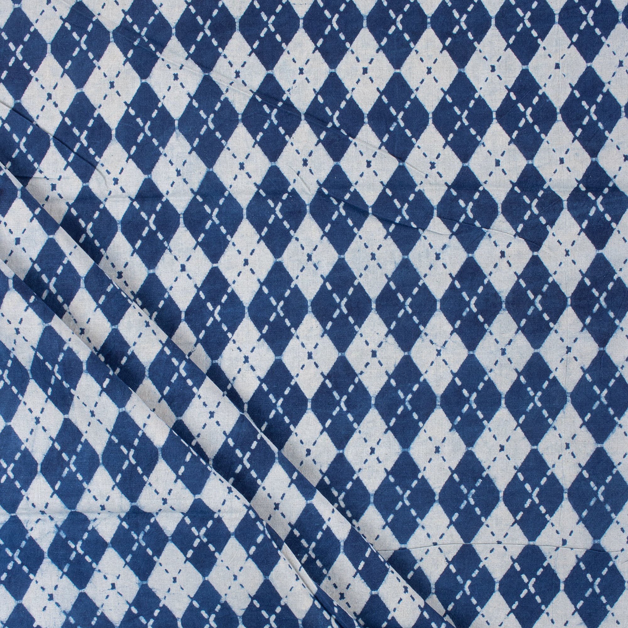Indigo Blue Geometrical Printed Organic Natural Cotton Fabric