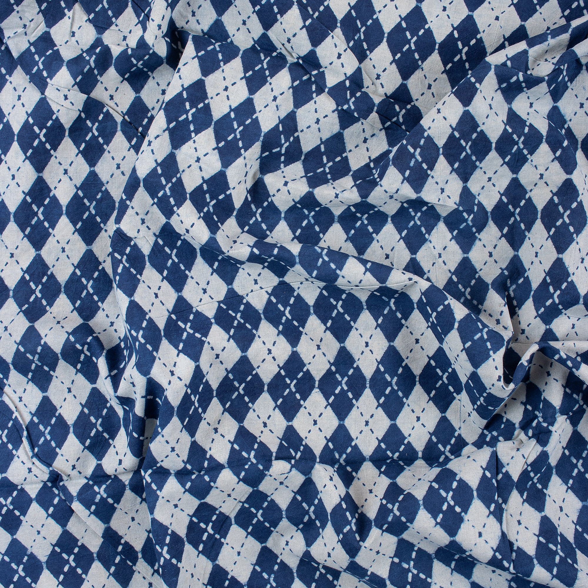 Indigo Blue Geometrical Printed Organic Natural Cotton Fabric