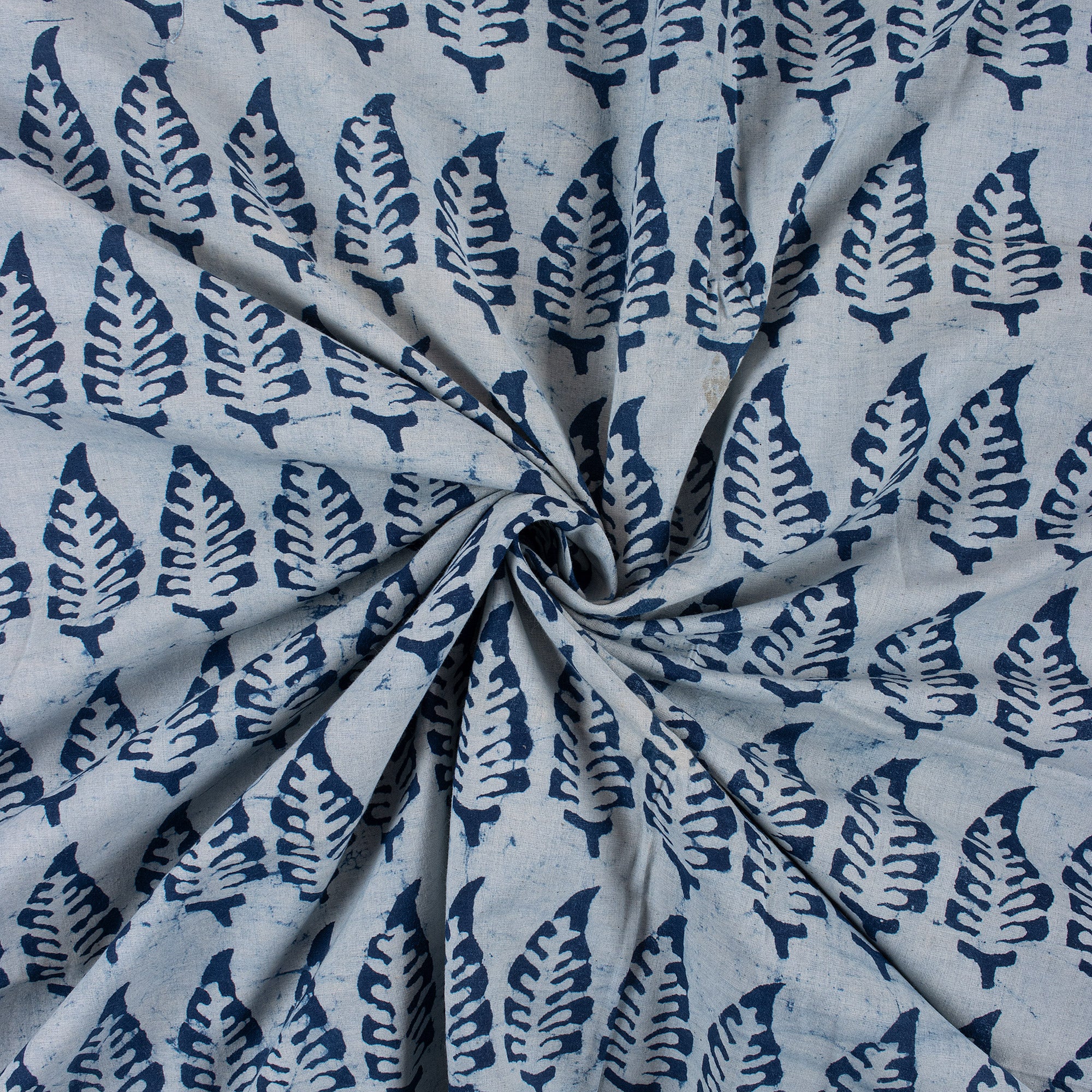 Indigo Blue Leaf Print Cotton Fabric Yard