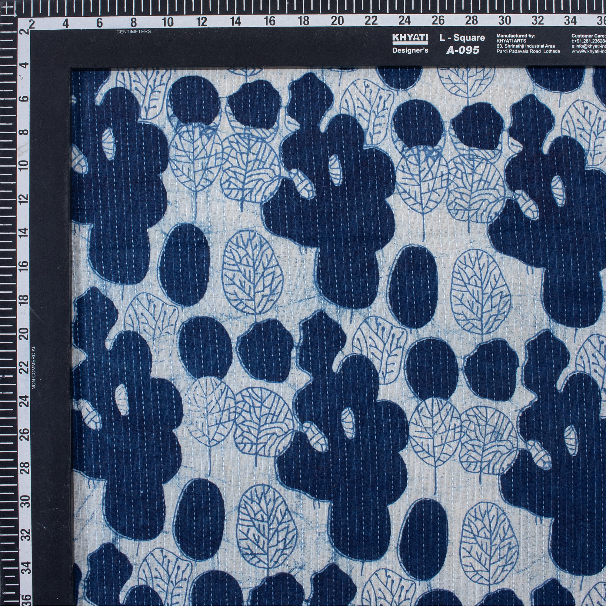 Indigo Blue Leaf Printed Kantha Yard Cotton Fabric