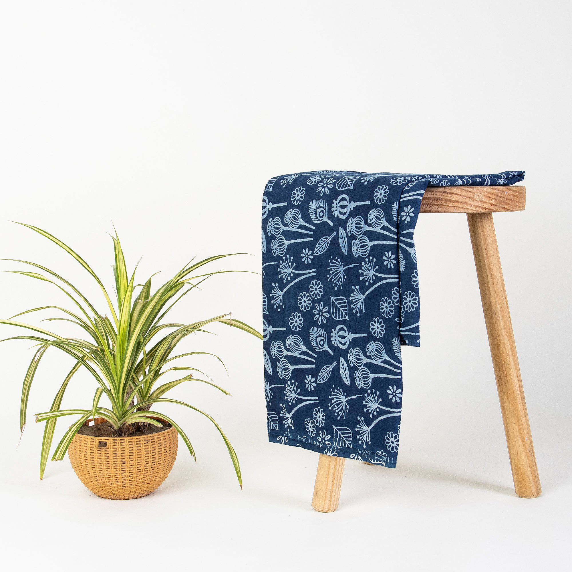 Indigo Blue Opium Printed Organic Cotton Fabric