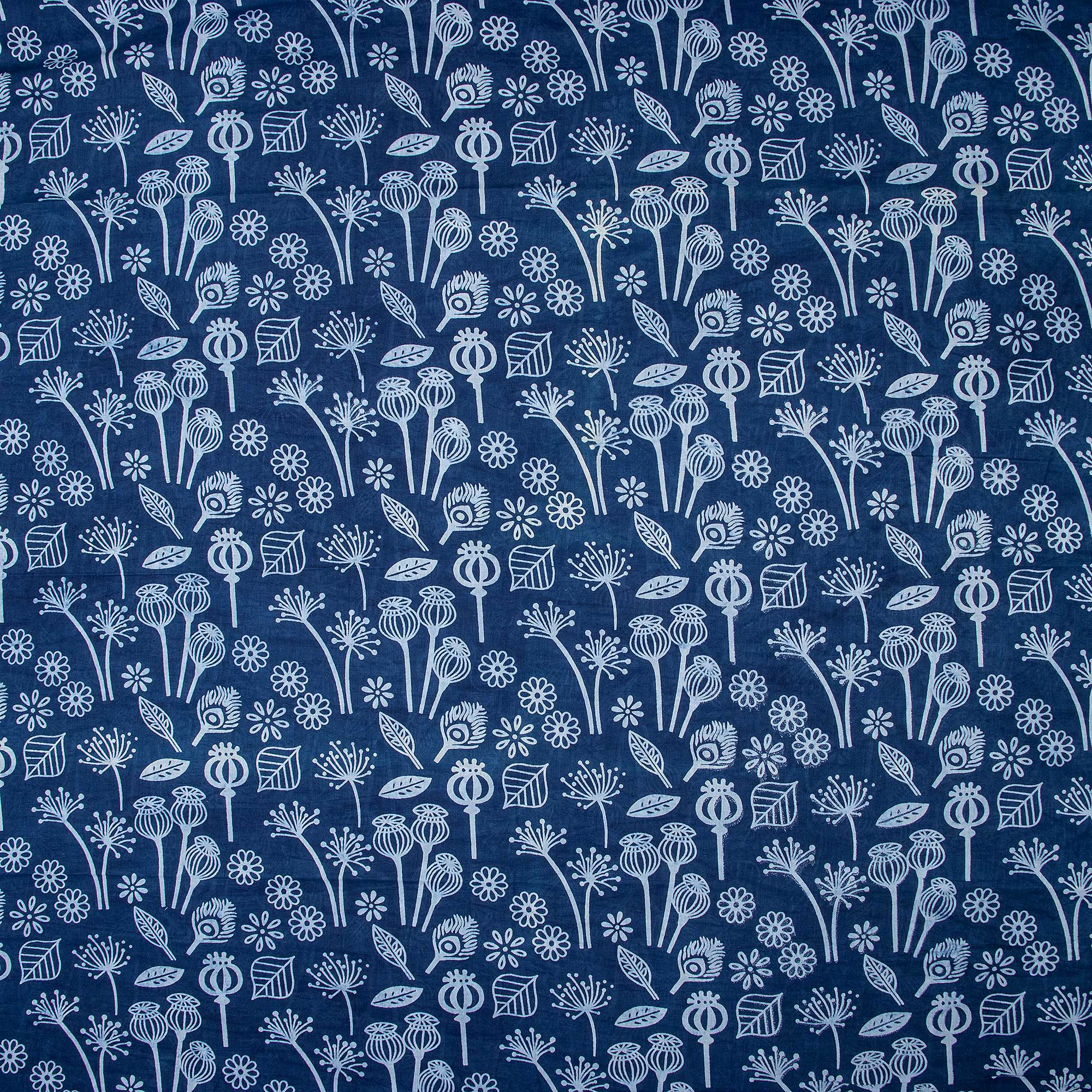 Indigo Blue Opium Printed Organic Cotton Fabric