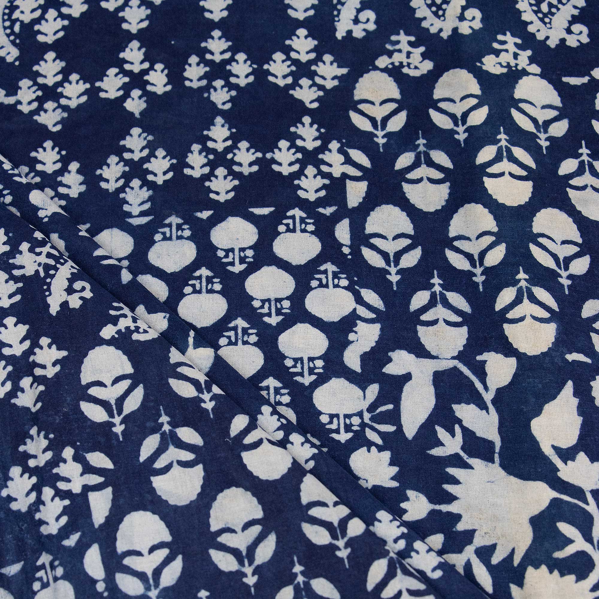 Indigo Blue Patchwork Print Cotton Fabric Yard