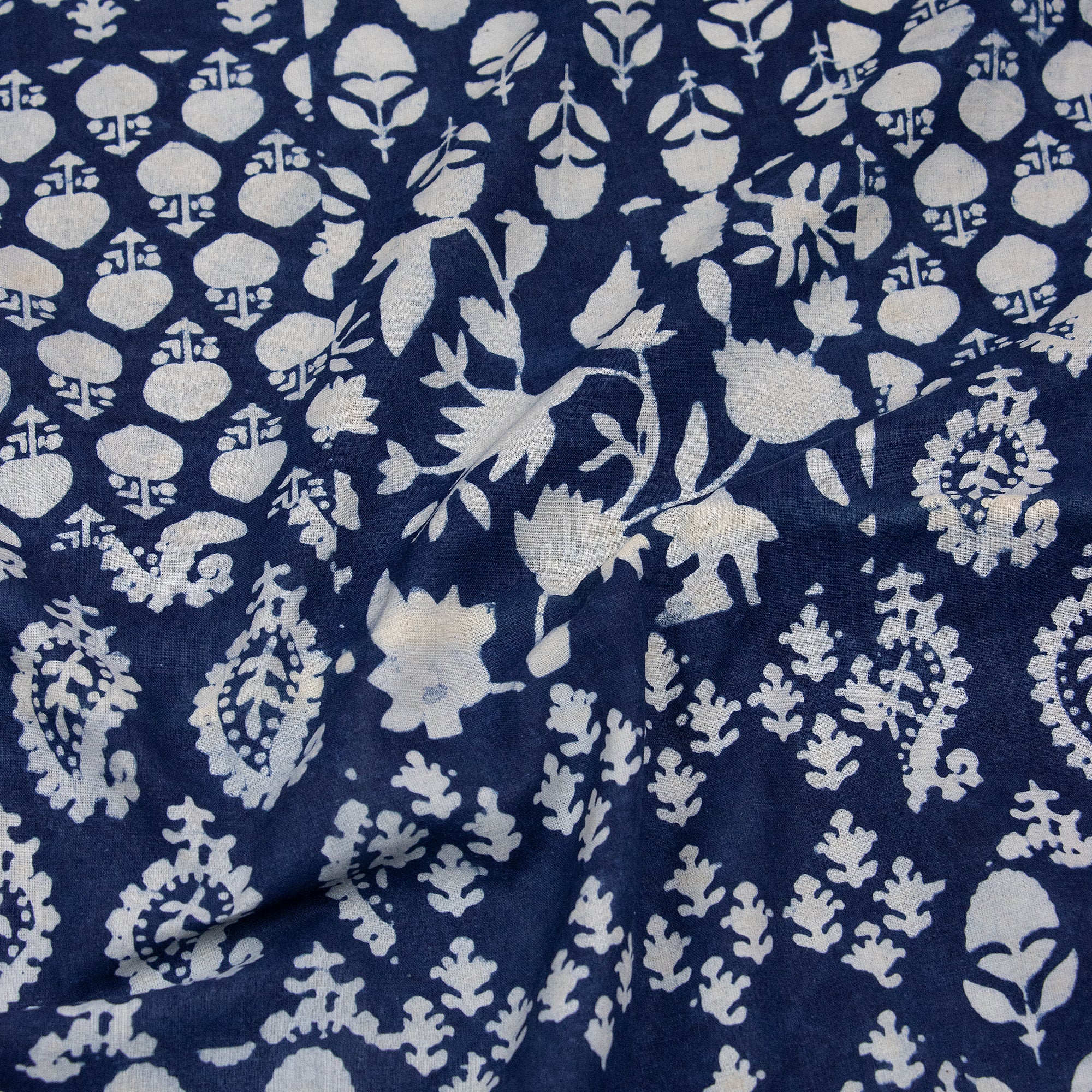 Indigo Blue Patchwork Print Cotton Fabric Yard