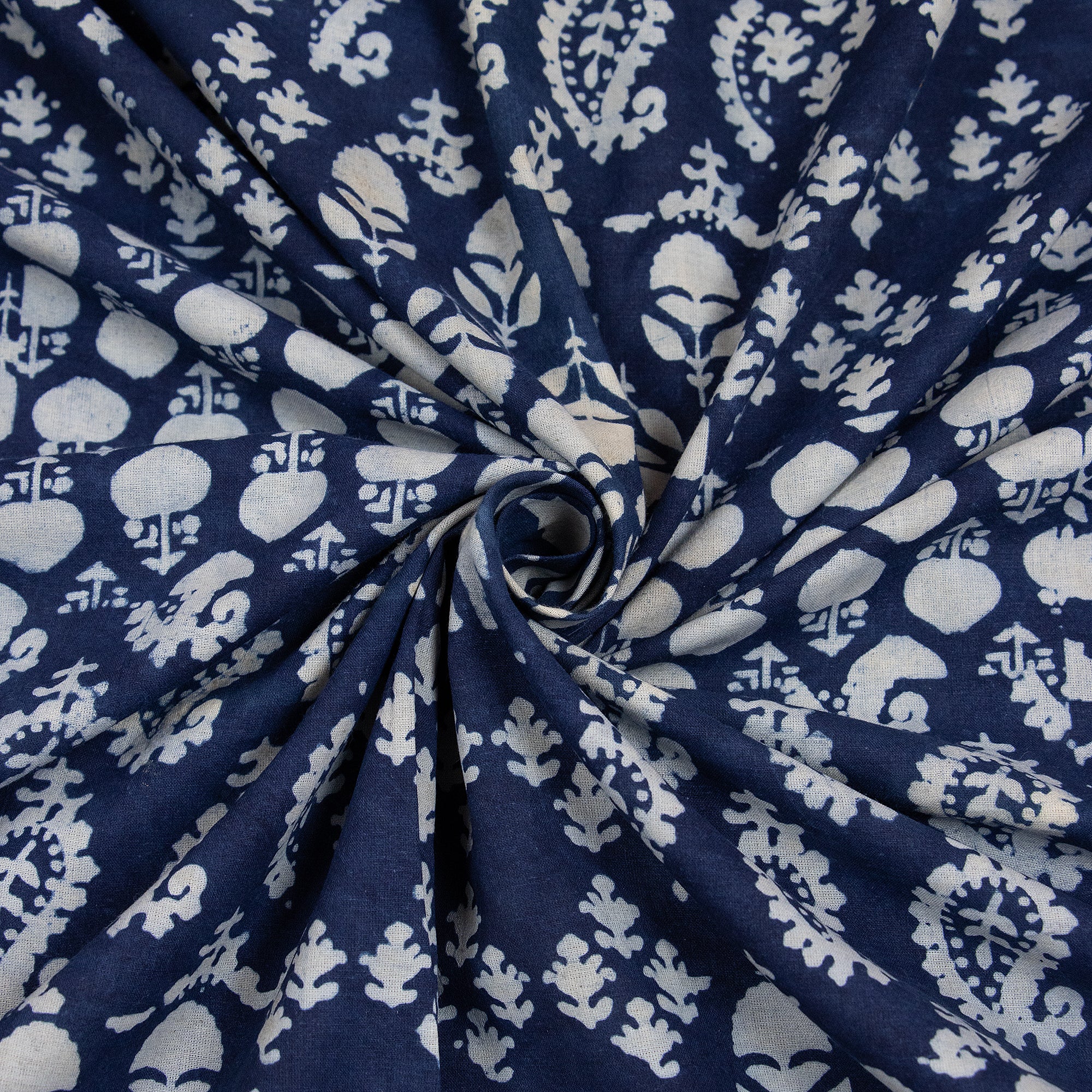 Indigo Blue Patchwork Print Cotton Fabric Yard