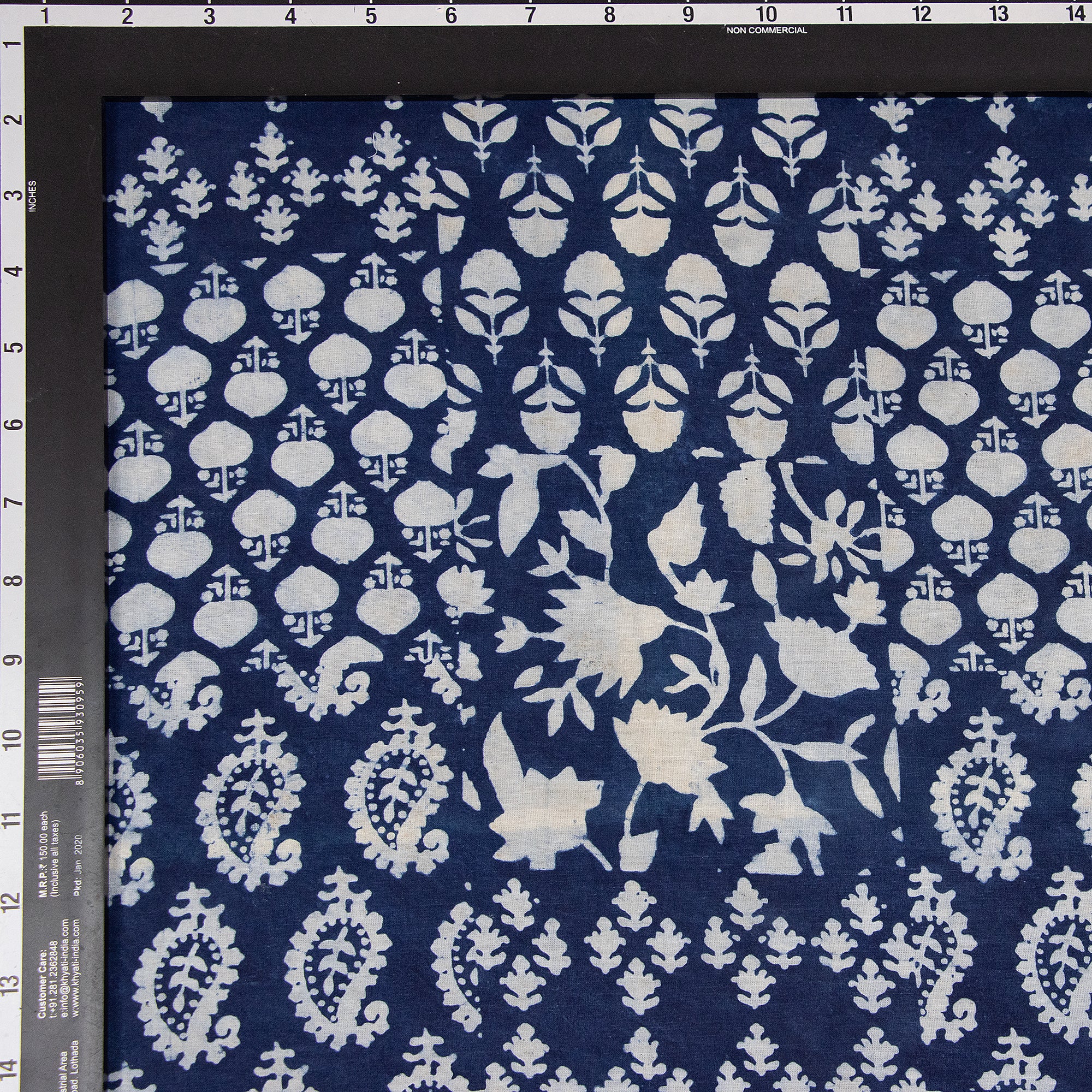 Indigo Blue Patchwork Print Cotton Fabric Yard