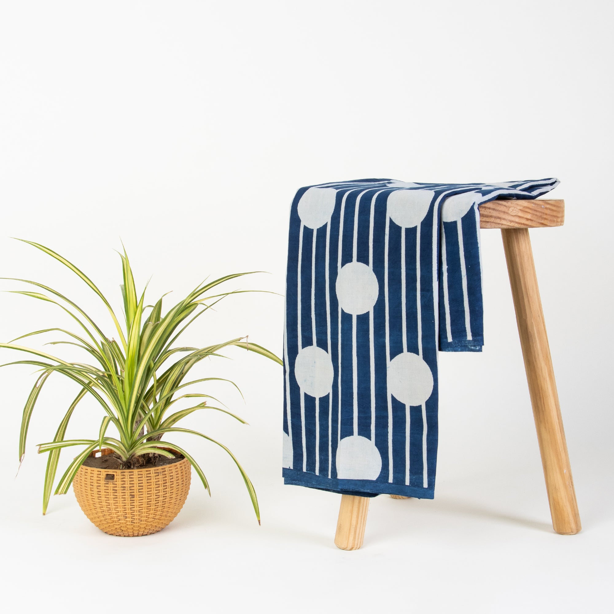 Indigo Blue Polka Dots Print Yard Cotton Fabric