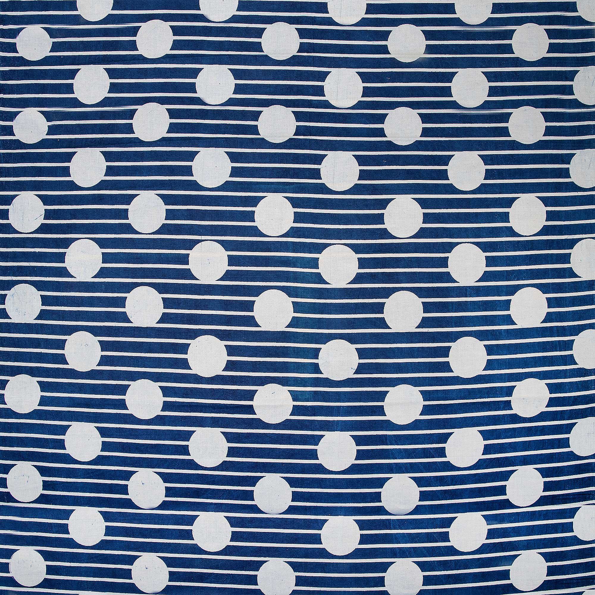 Indigo Blue Polka Dots Print Yard Cotton Fabric