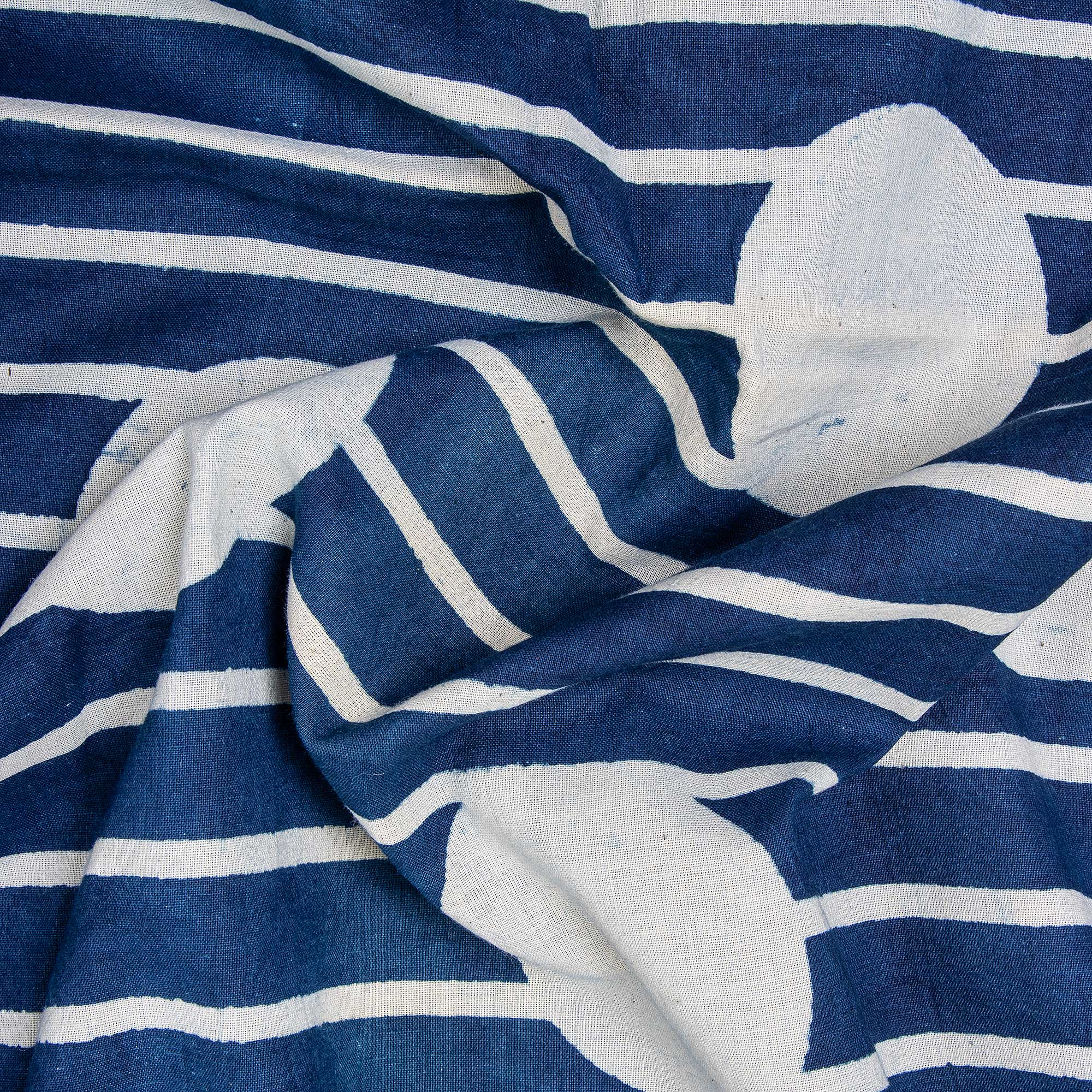 Indigo Blue Polka Dots Print Yard Cotton Fabric