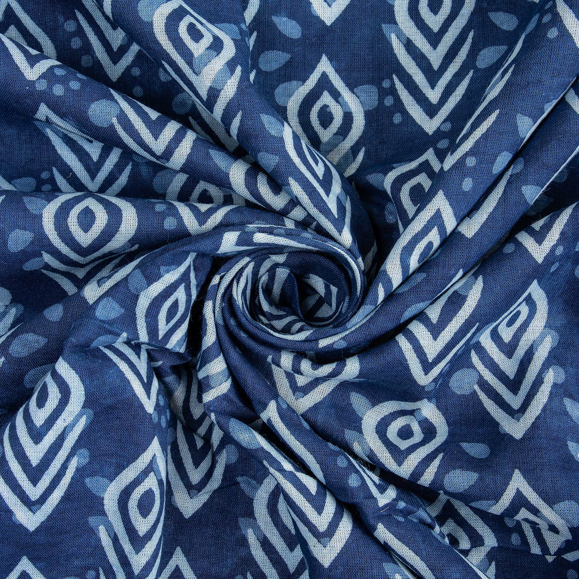 Indigo Blue Printed Soft 100% Cotton Fabric