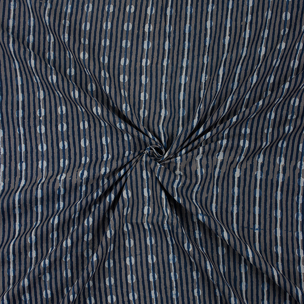 Indigo Blue Striped Print Cotton Cloth Fabric