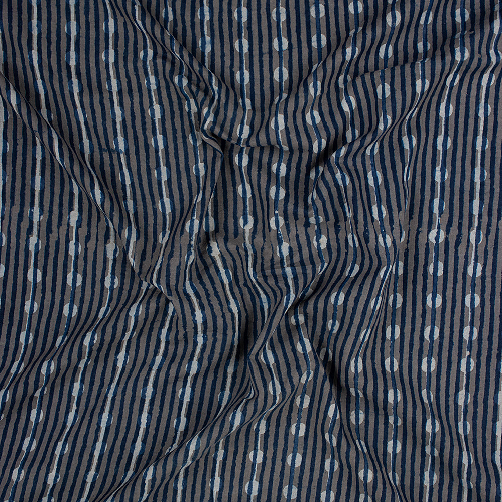 Indigo Blue Striped Print Cotton Cloth Fabric