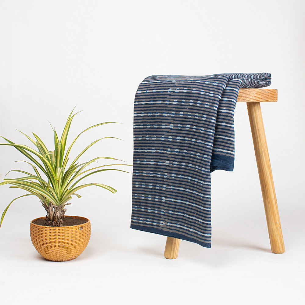 Indigo Blue Striped Print Cotton Cloth Fabric