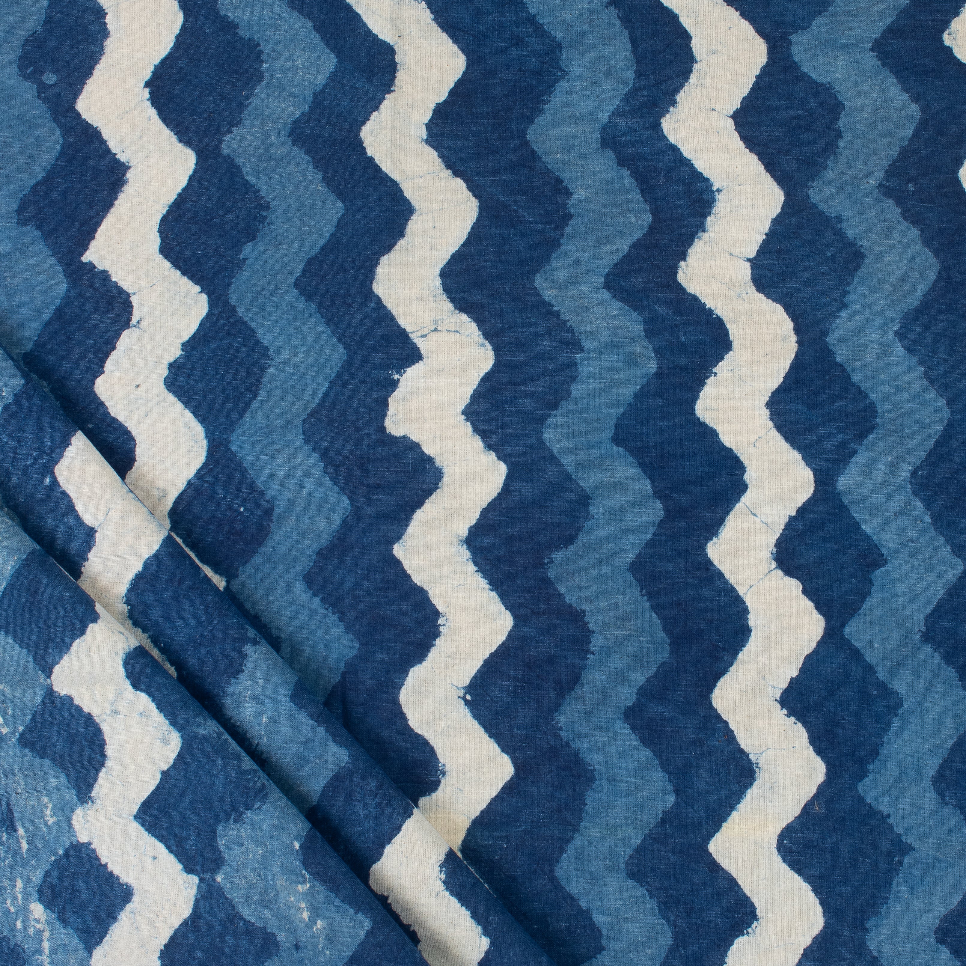 Indigo Blue Wave Hand Block Print Fabric