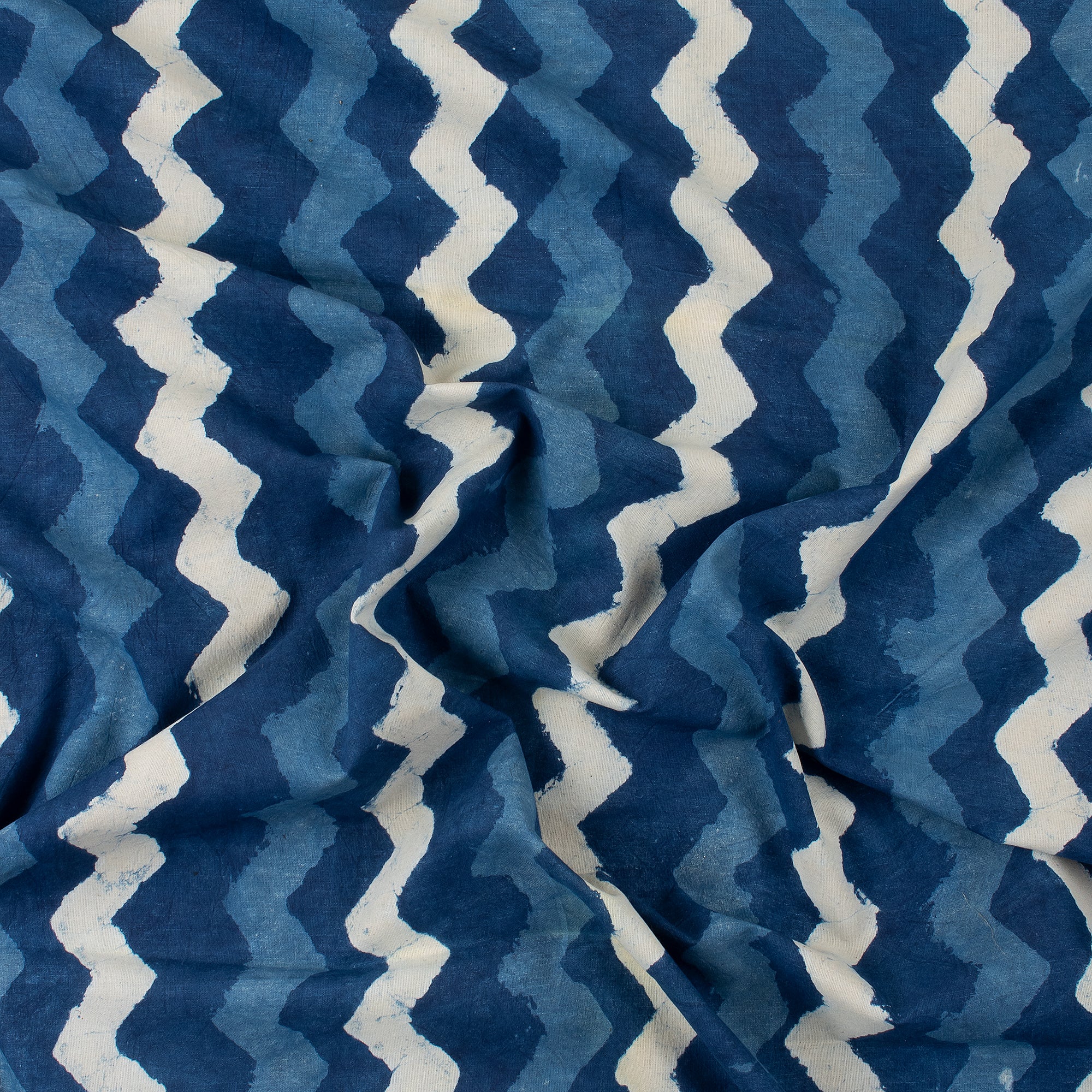 Indigo Blue Wave Hand Block Print Fabric
