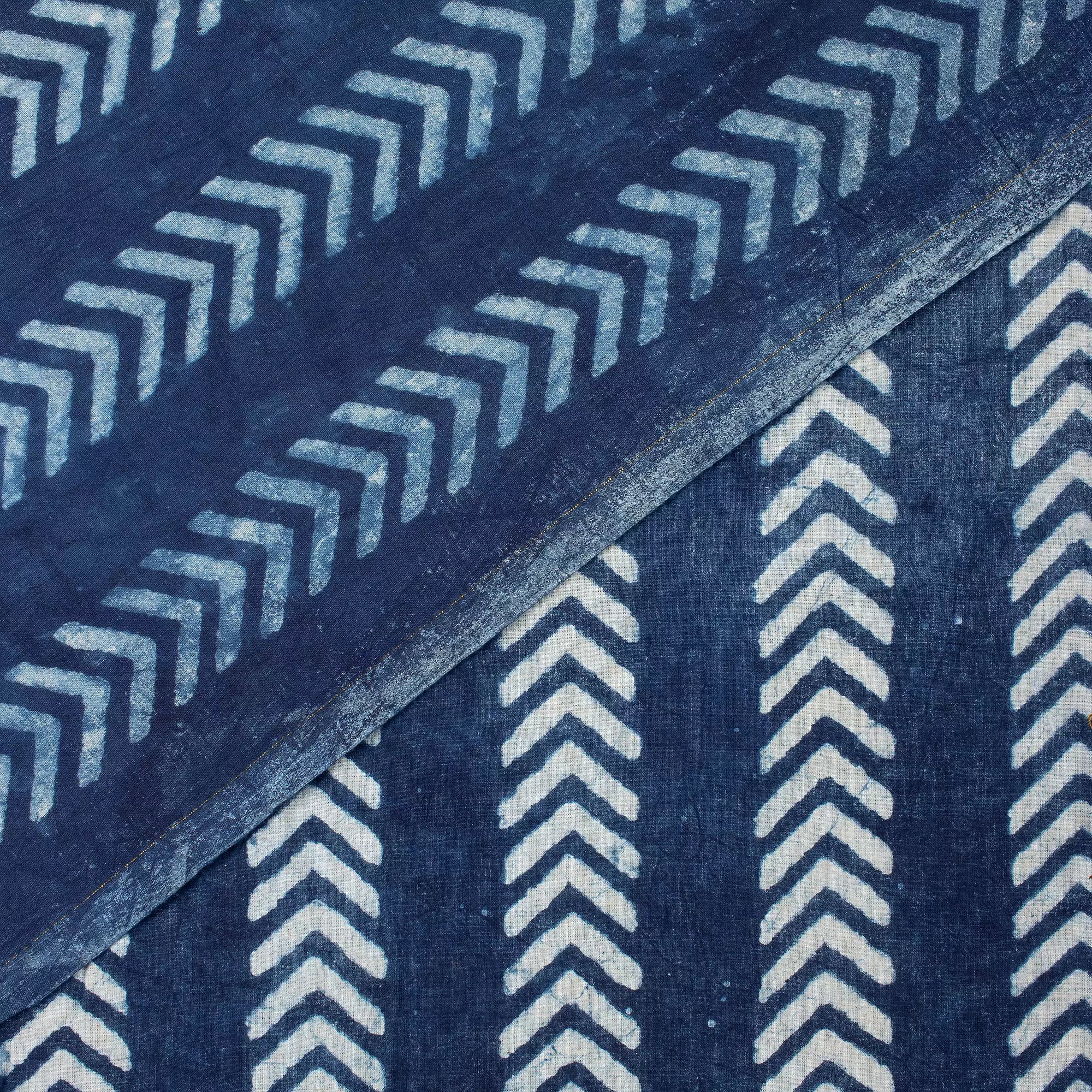 Indigo Chevron Stripe Hand Block Printed Cotton Fabric