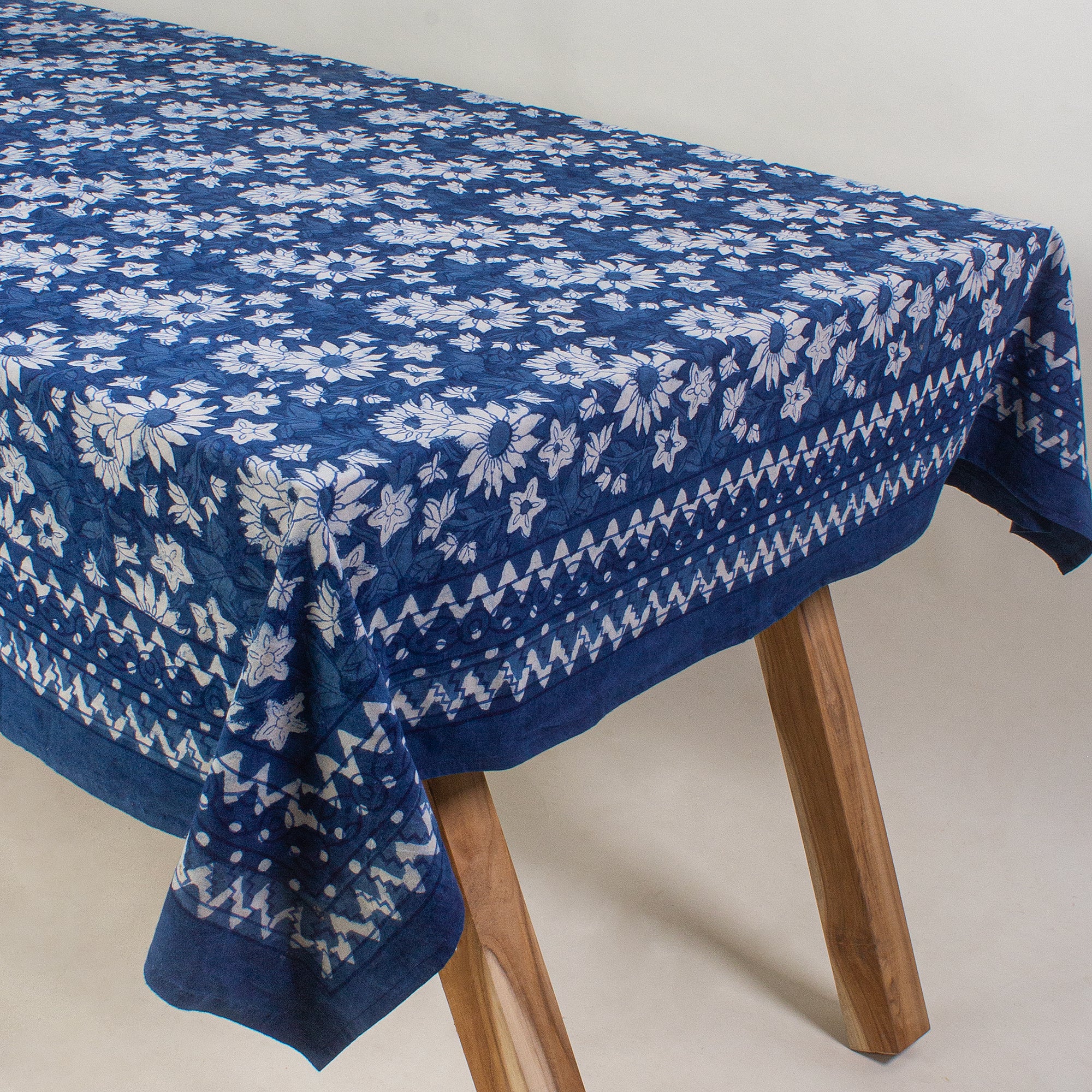 Indigo Dabu Hand Block Print Cotton Dining Table Cloth