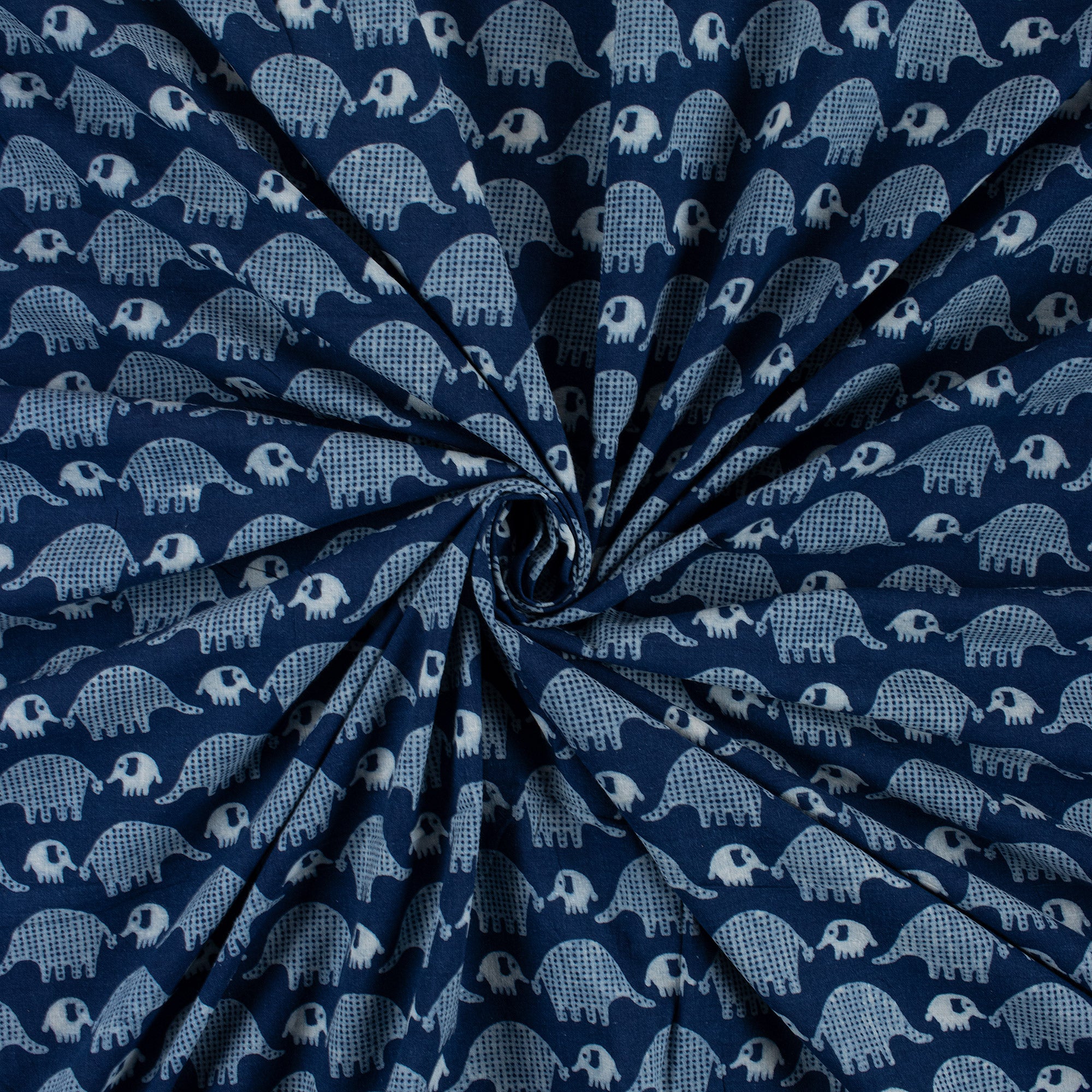 Indigo Dyed Hand Block Animal Printed Cotton Fabric