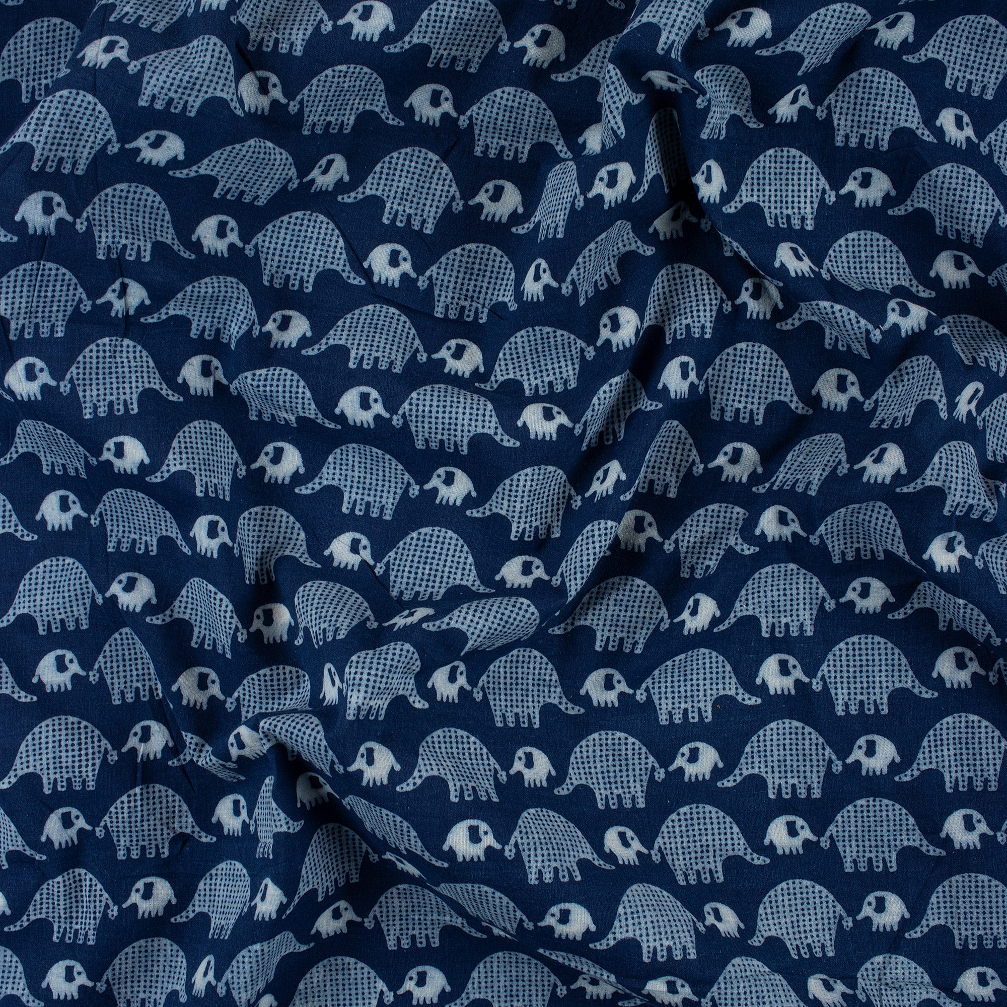 Indigo Dyed Hand Block Animal Printed Cotton Fabric