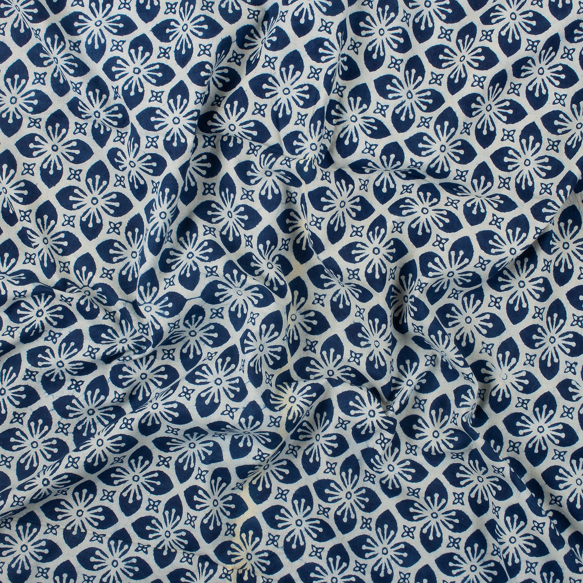 Indigo Floral Block Print Cotton fabric