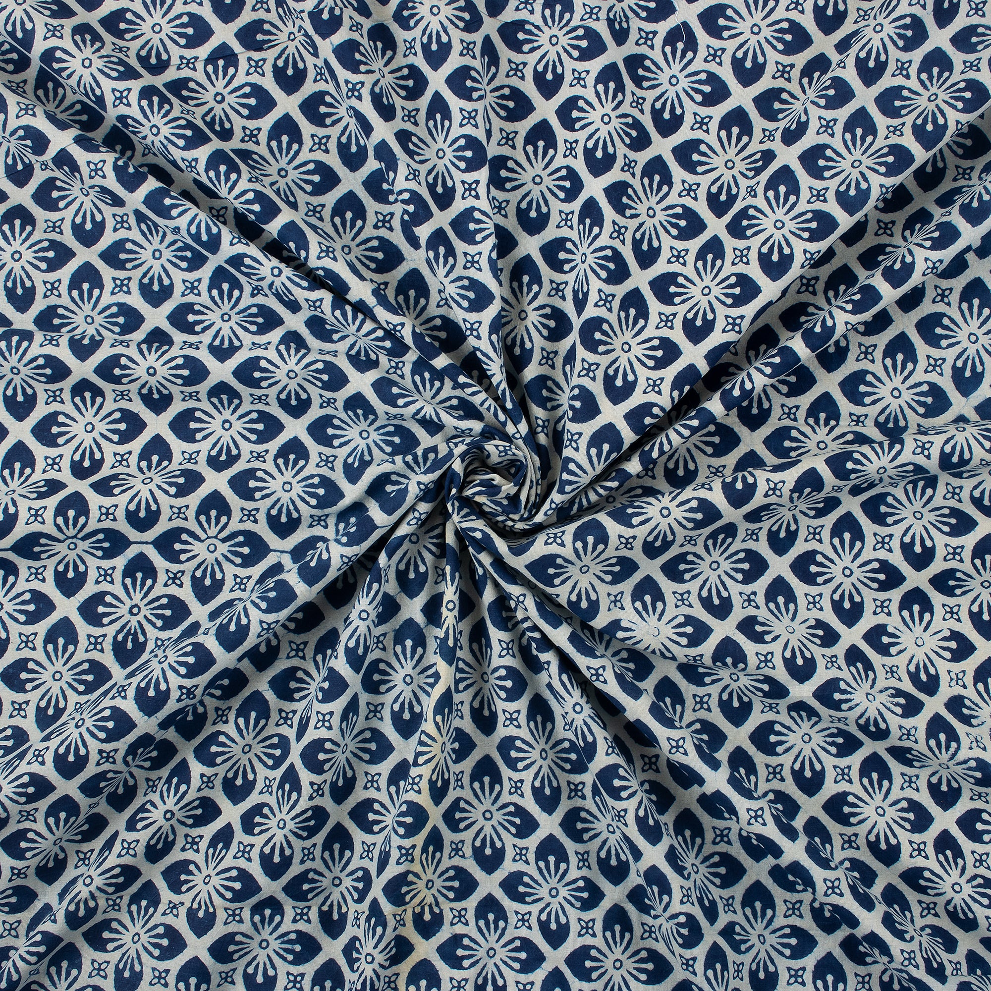 Indigo Floral Block Print Cotton fabric