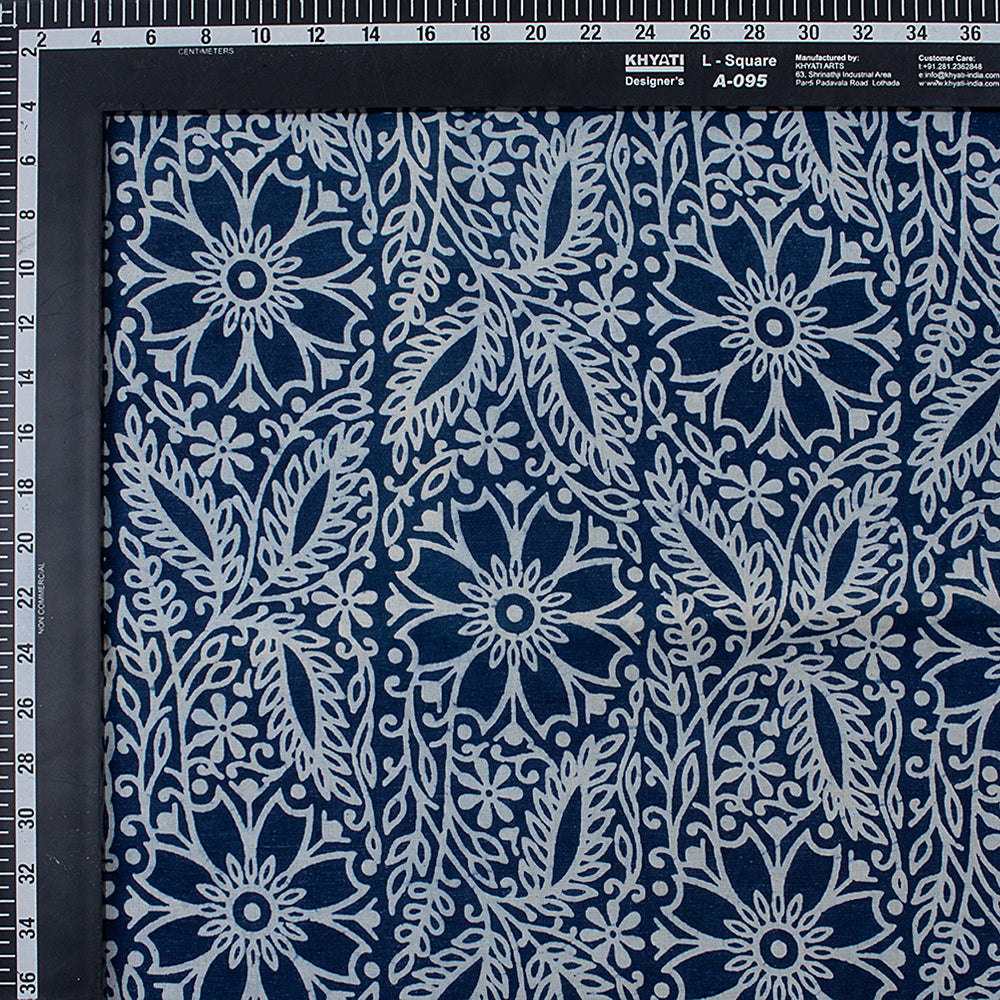Indigo Floral Print Cotton Fabric for Dress