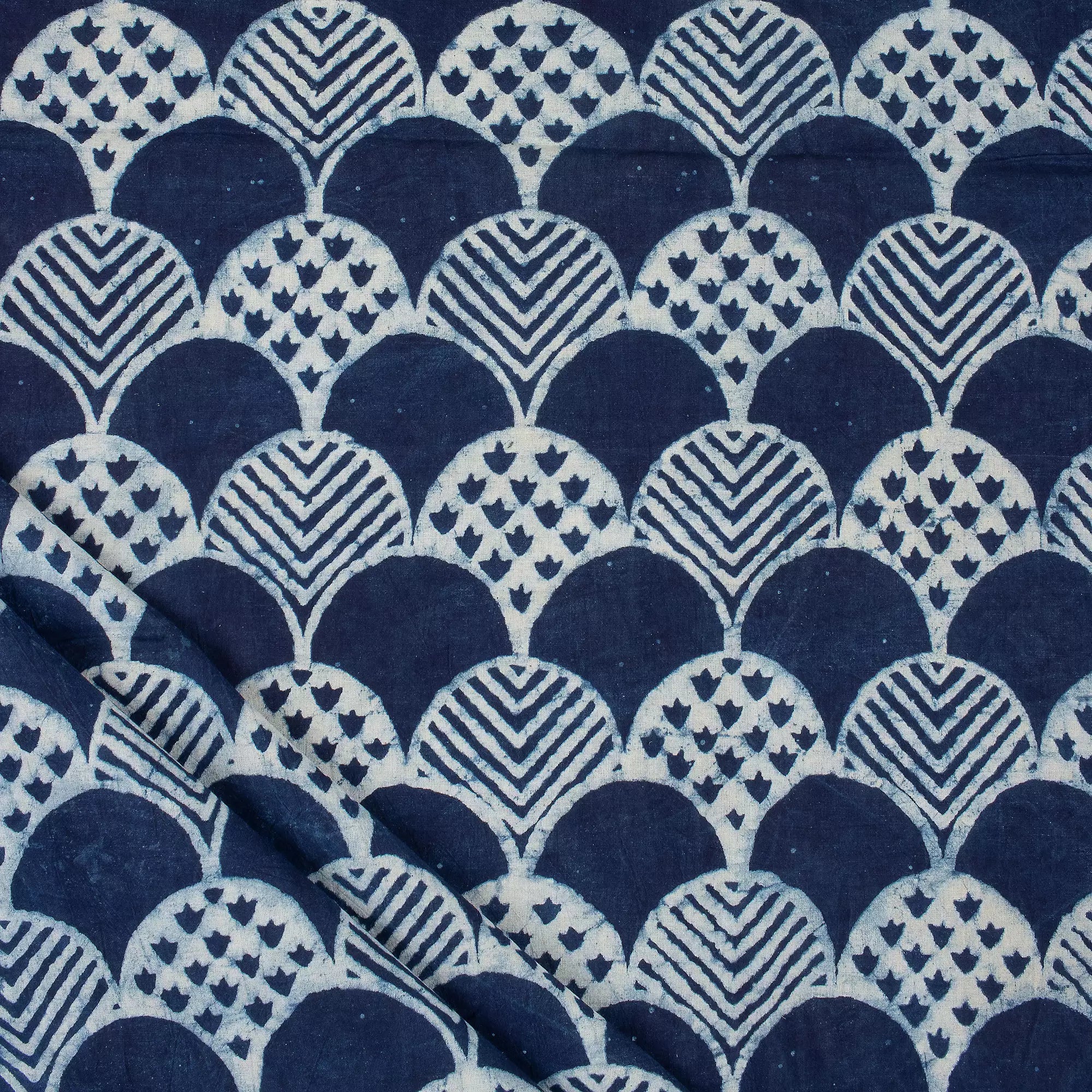 Indigo Geometric Hand Block Printed Cotton Fabric in India