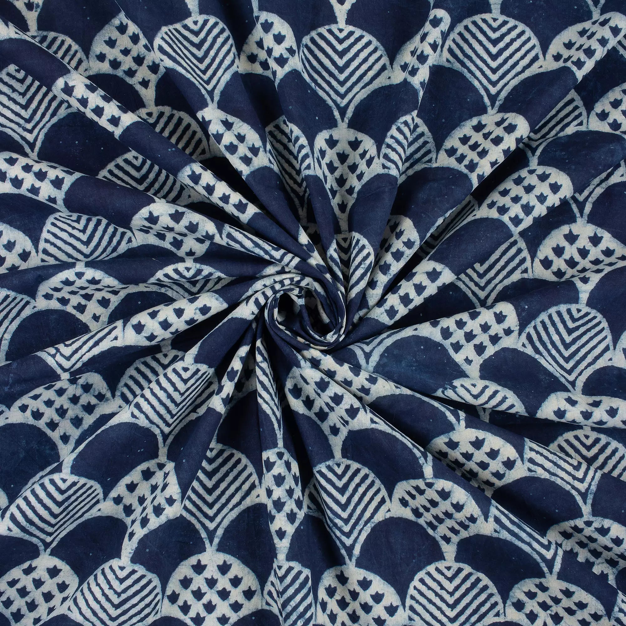 Indigo Geometric Hand Block Printed Cotton Fabric in India