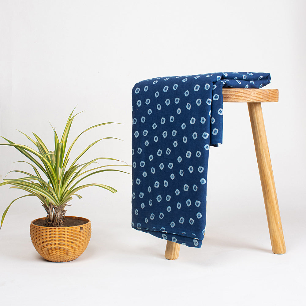 Indigo Geometrical Print Cotton Fabric By The Yard
