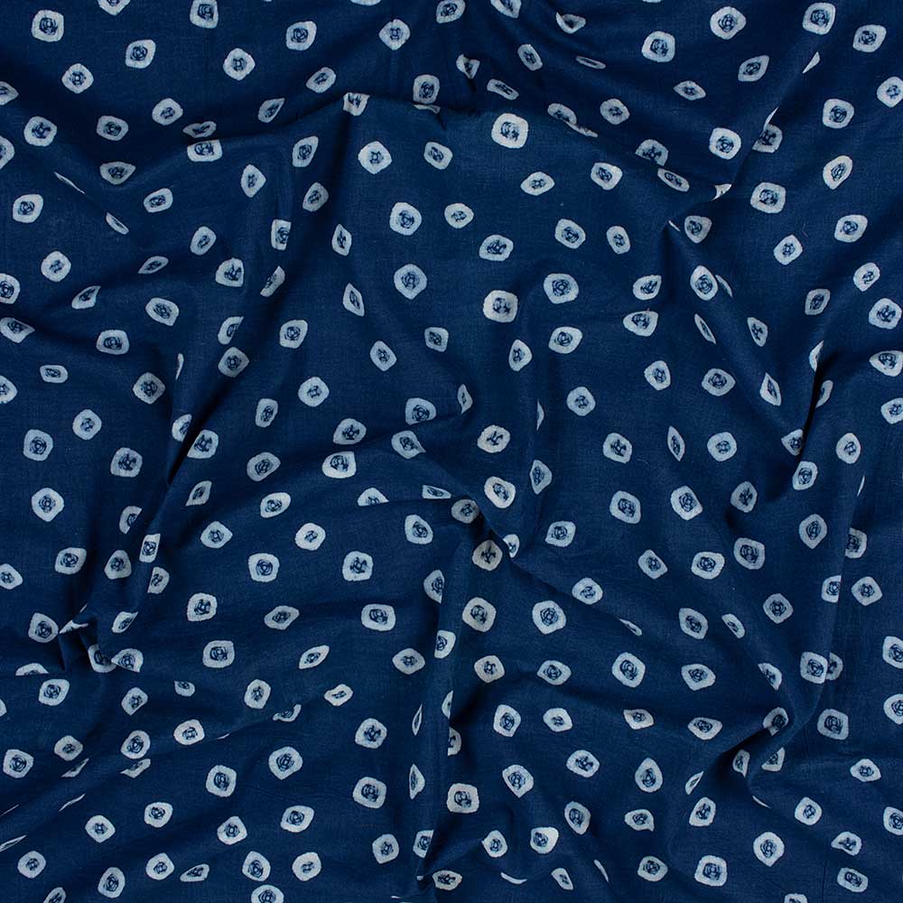 Indigo Geometrical Print Cotton Fabric By The Yard