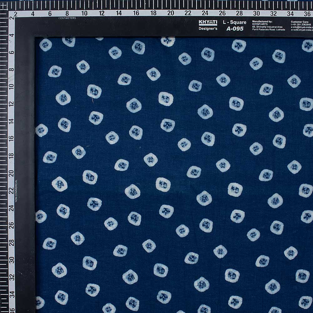 Indigo Geometrical Print Cotton Fabric By The Yard