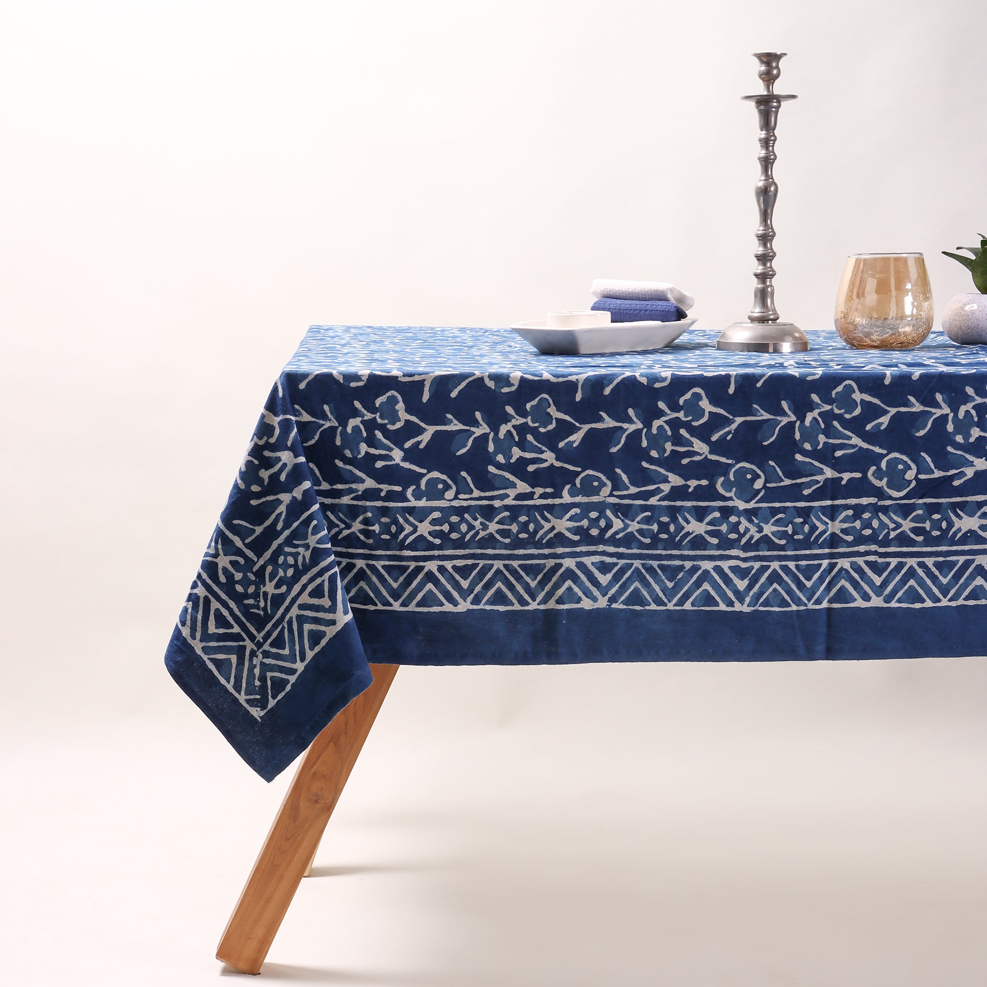 Indigo Hand Block Print Natural Dyed Tablecloths