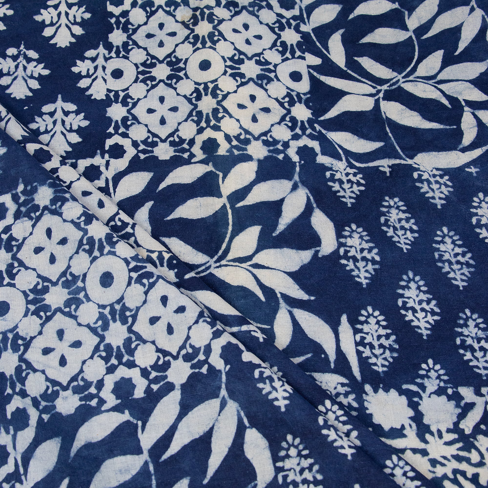 Indigo Patchwork Floral Printed Cotton Material Fabric