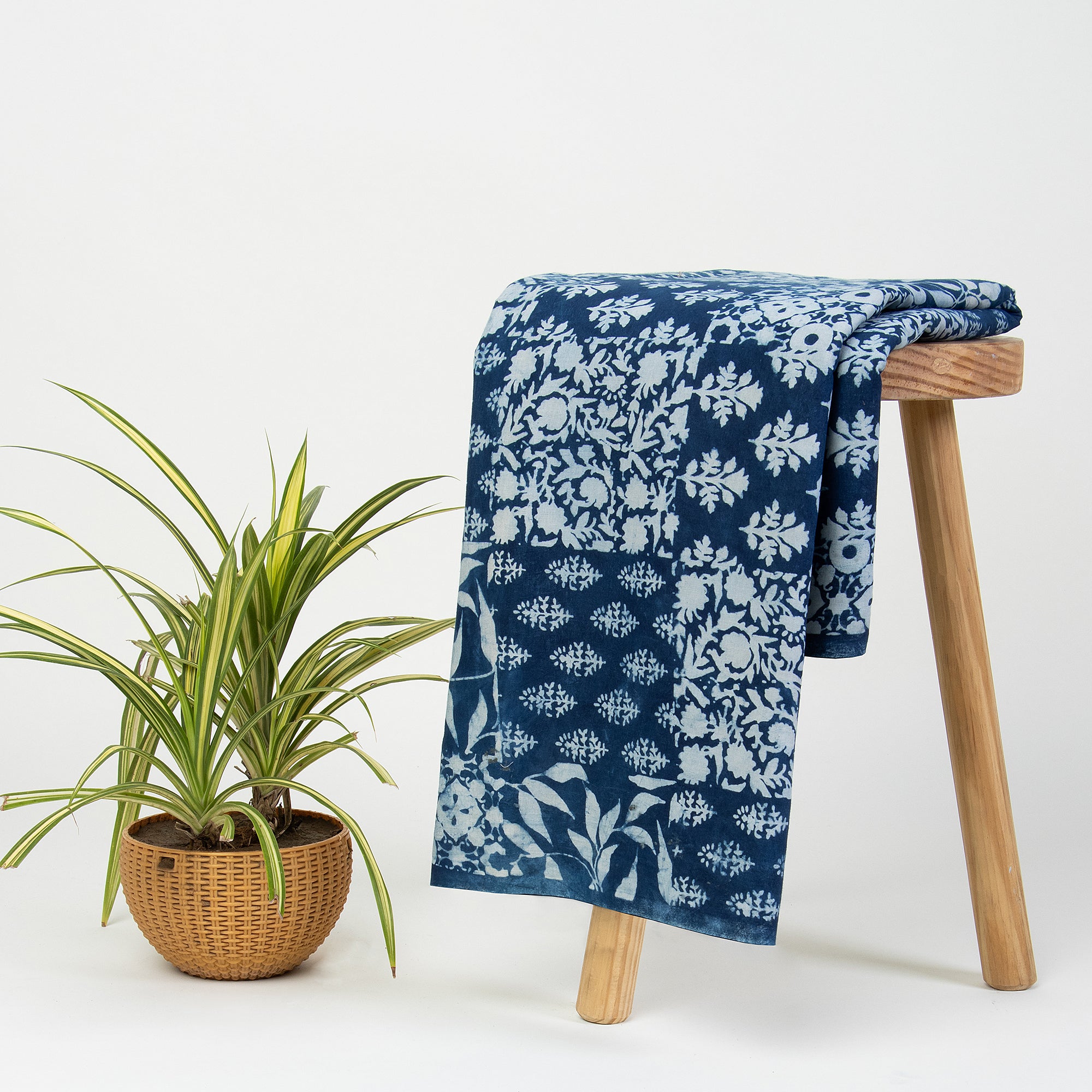 Indigo Patchwork Floral Printed Cotton Material Fabric