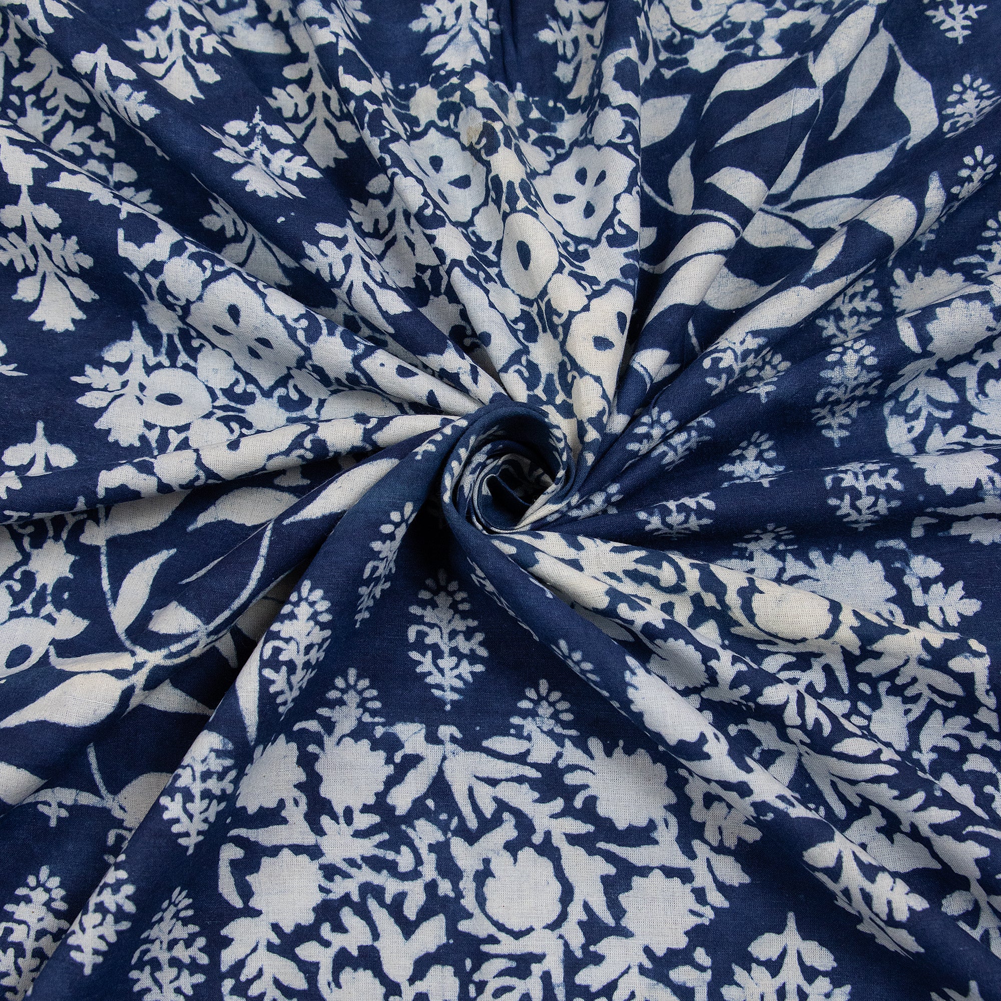 Indigo Patchwork Floral Printed Cotton Material Fabric