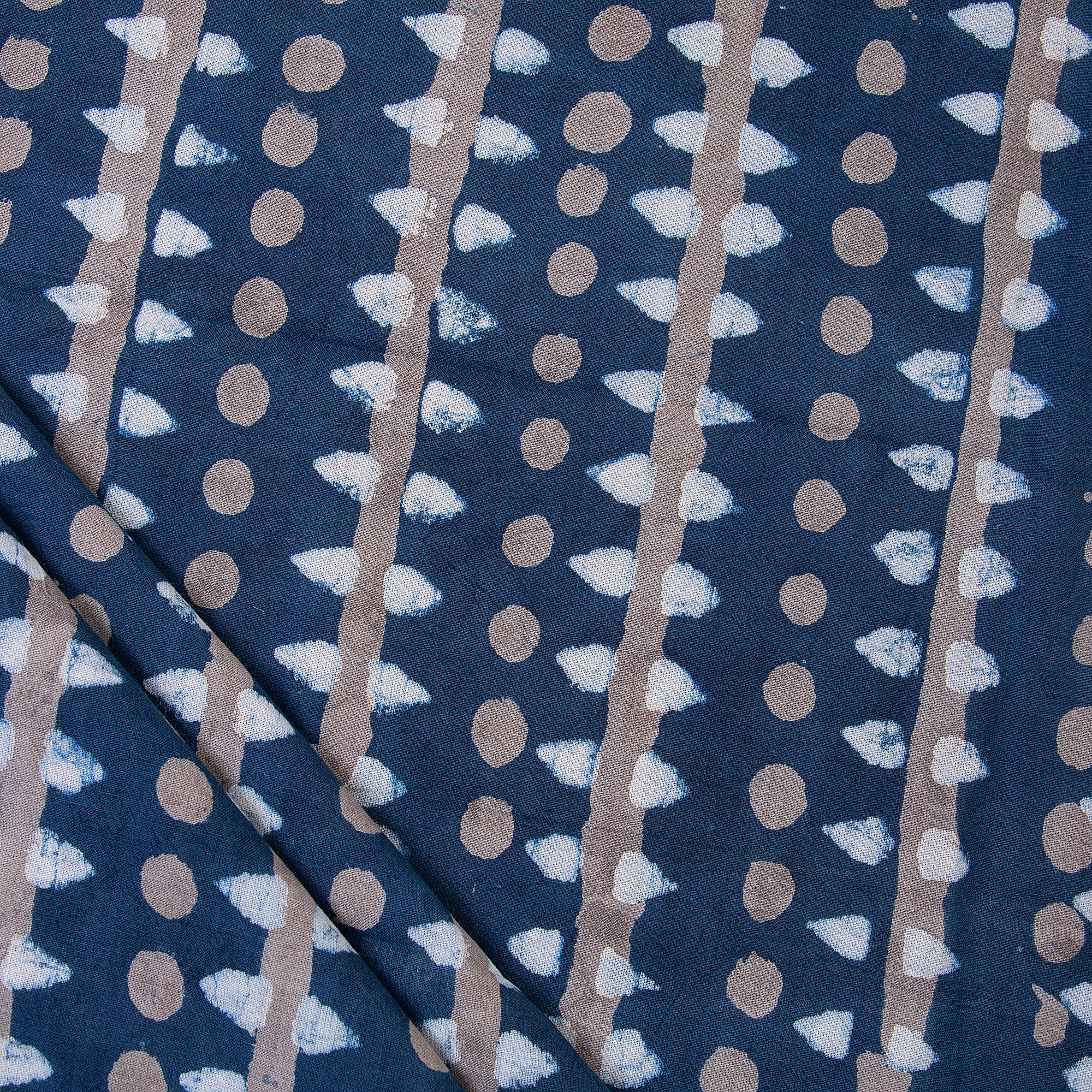 Indigo Pure Cotton Block Striped Fabric