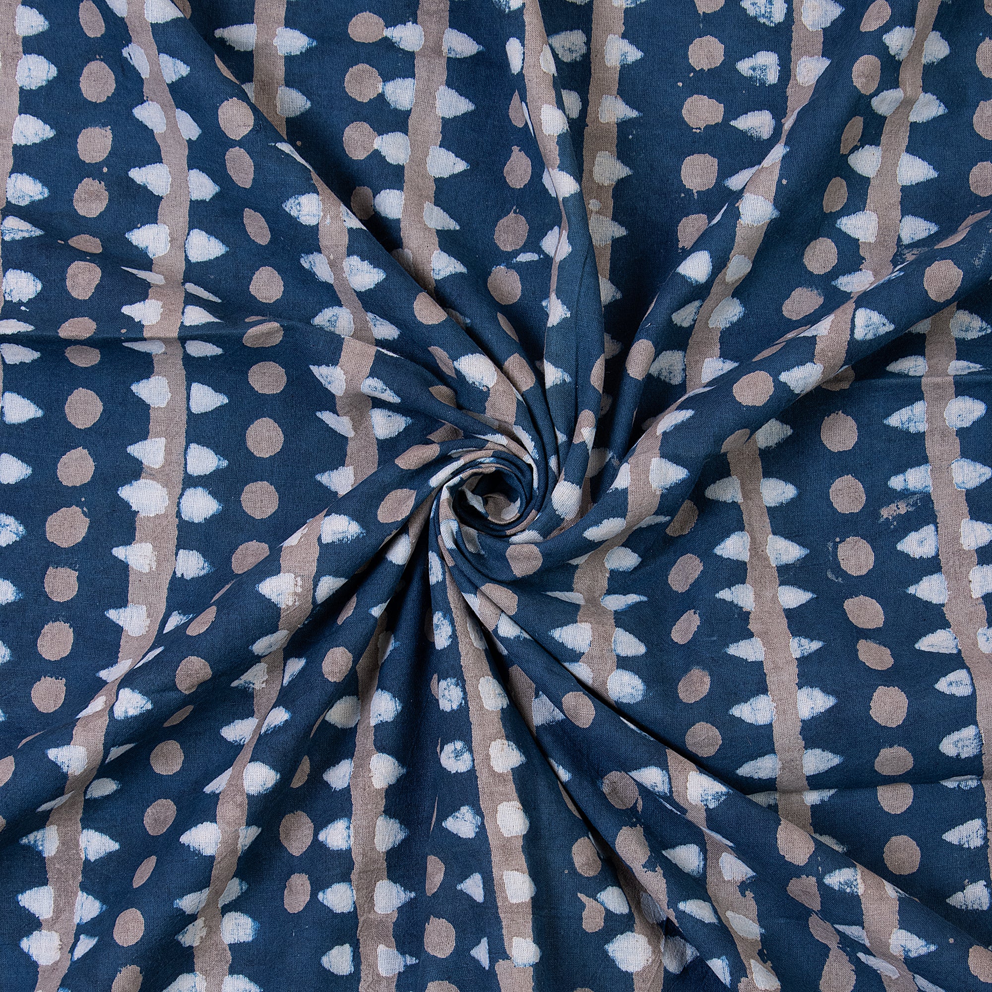 Indigo Pure Cotton Block Striped Fabric