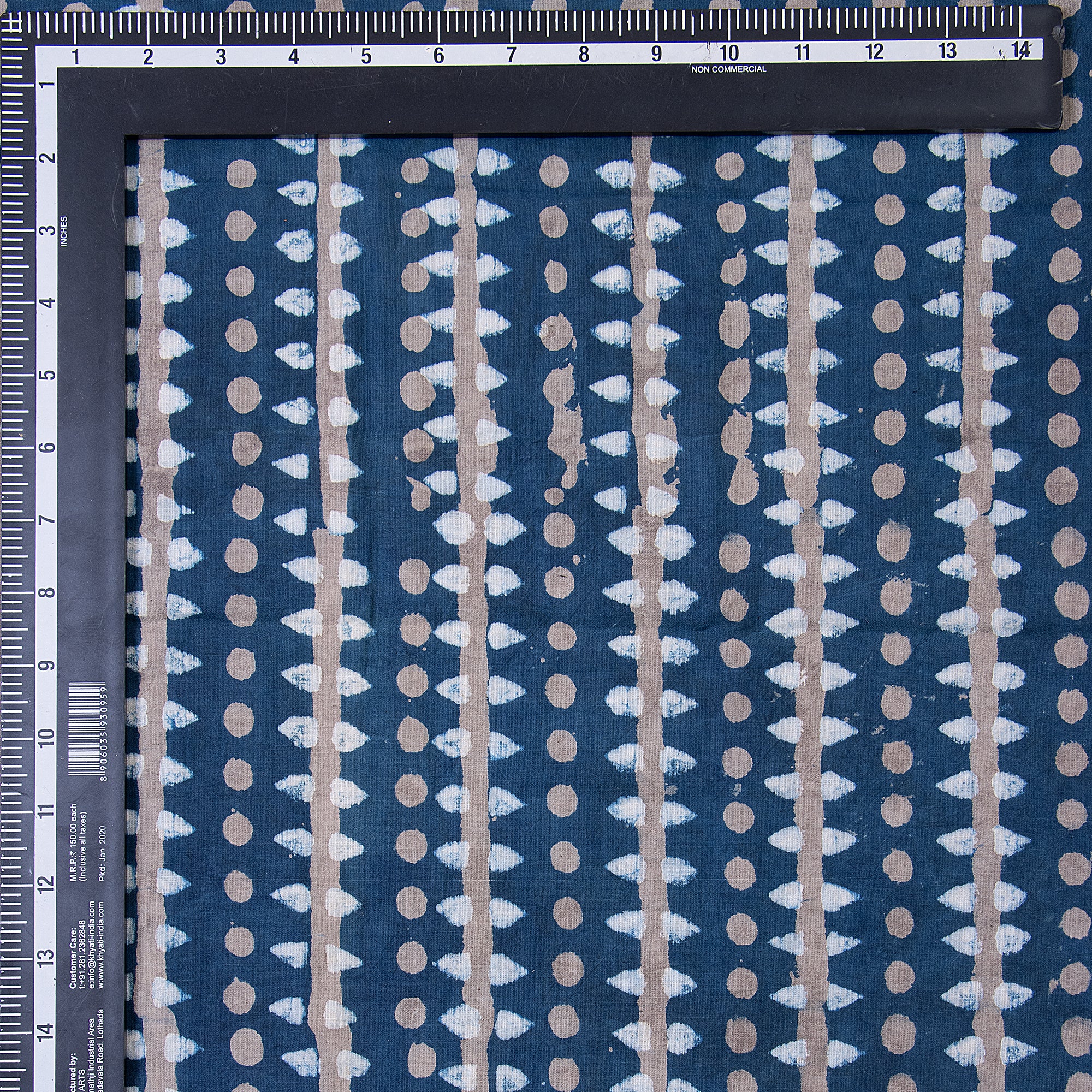 Indigo Pure Cotton Block Striped Fabric