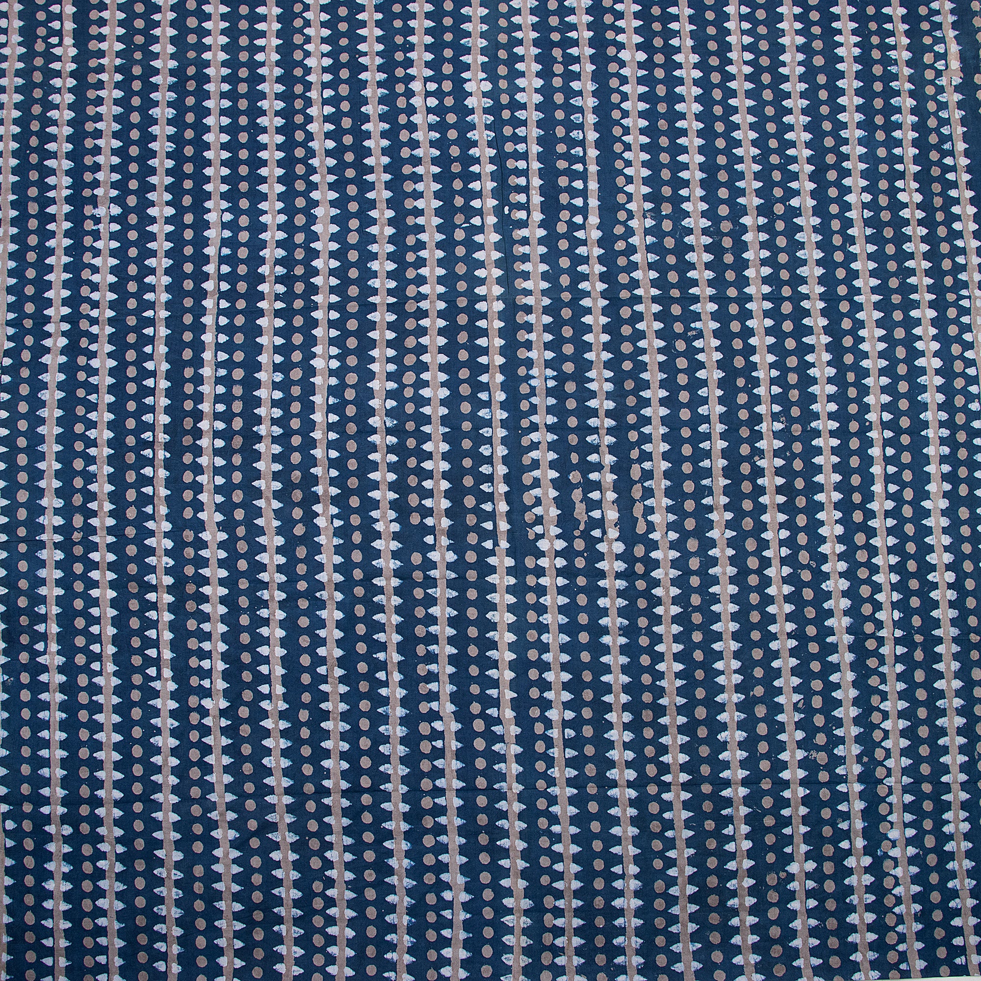 Indigo Pure Cotton Block Striped Fabric